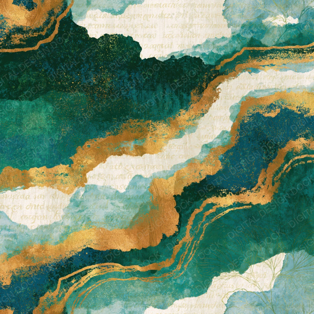 Folk Art Malachite Teal Abstract Digital Paper Pack (DDD014567)