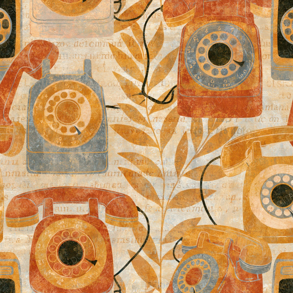 Gouache Rotary Phones Rust Gold Digital Paper Pack (DDD014568)