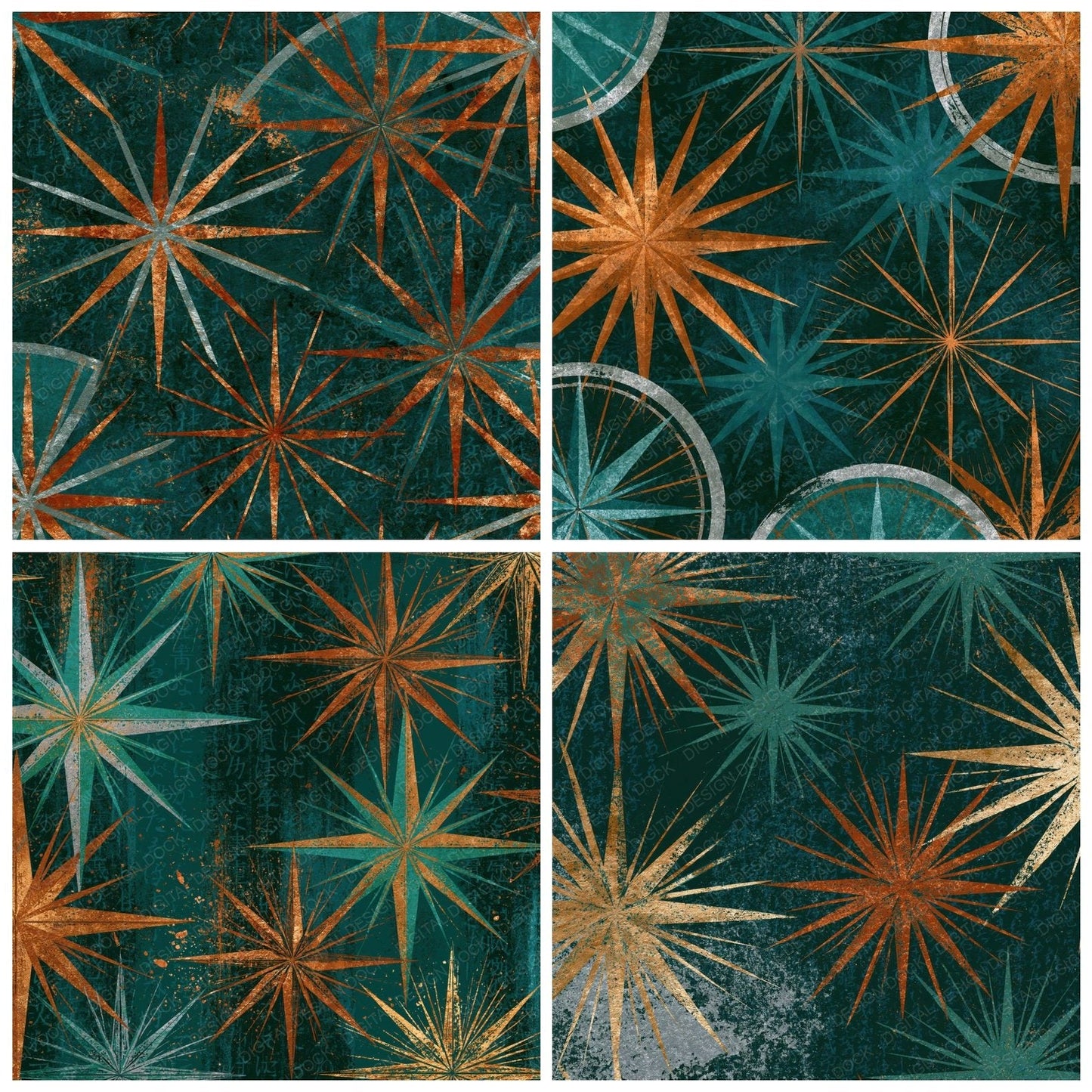 Letterpress Compass Rose Jade Copper Digital Paper Pack (DDD014572)