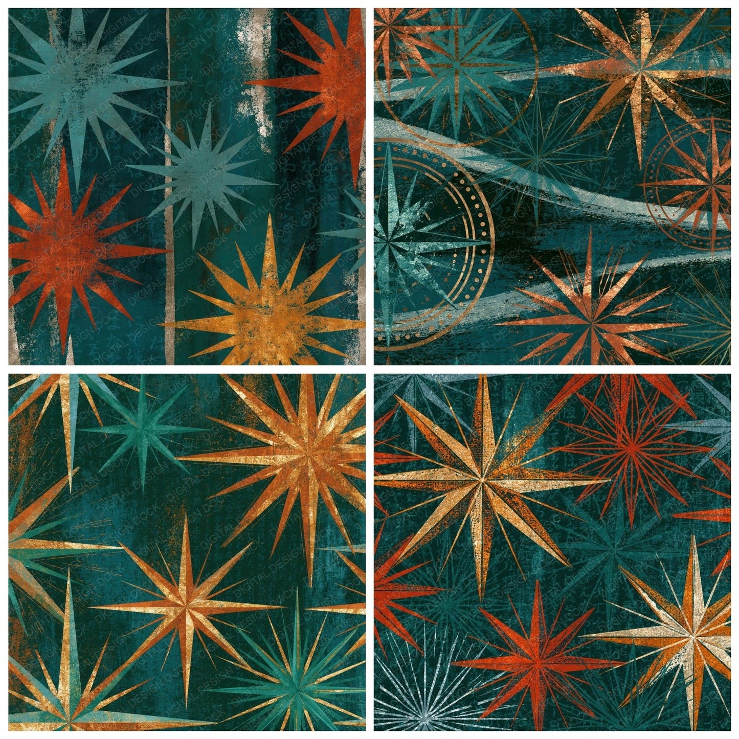 Letterpress Compass Rose Jade Copper Digital Paper Pack (DDD014572)