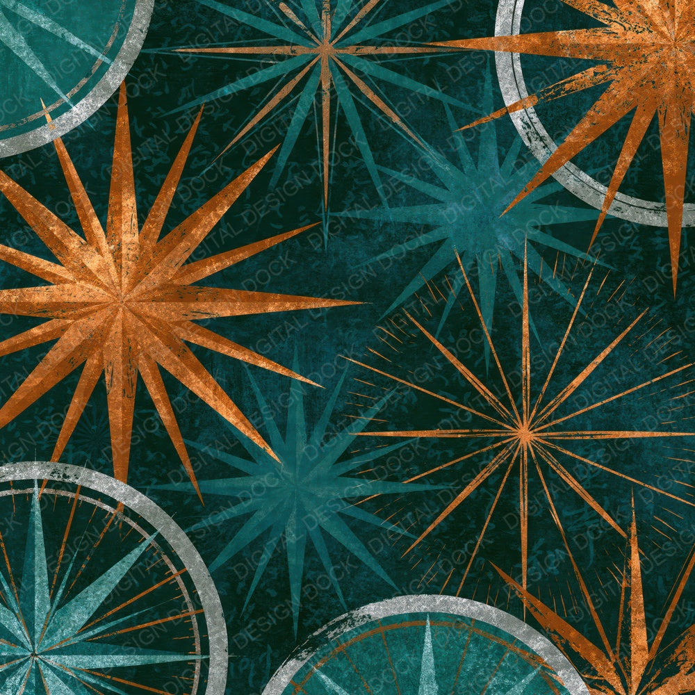 Letterpress Compass Rose Jade Copper Digital Paper Pack (DDD014572)