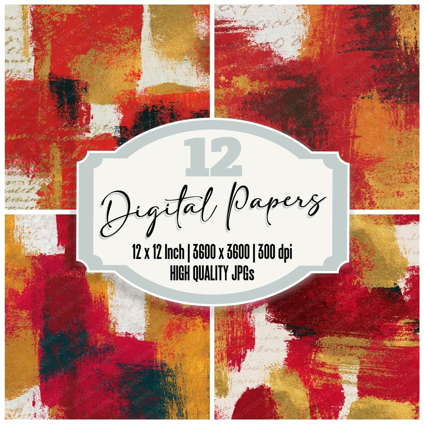 Maximalist Circus Red Gold Abstract Digital Paper Pack (DDD014574)