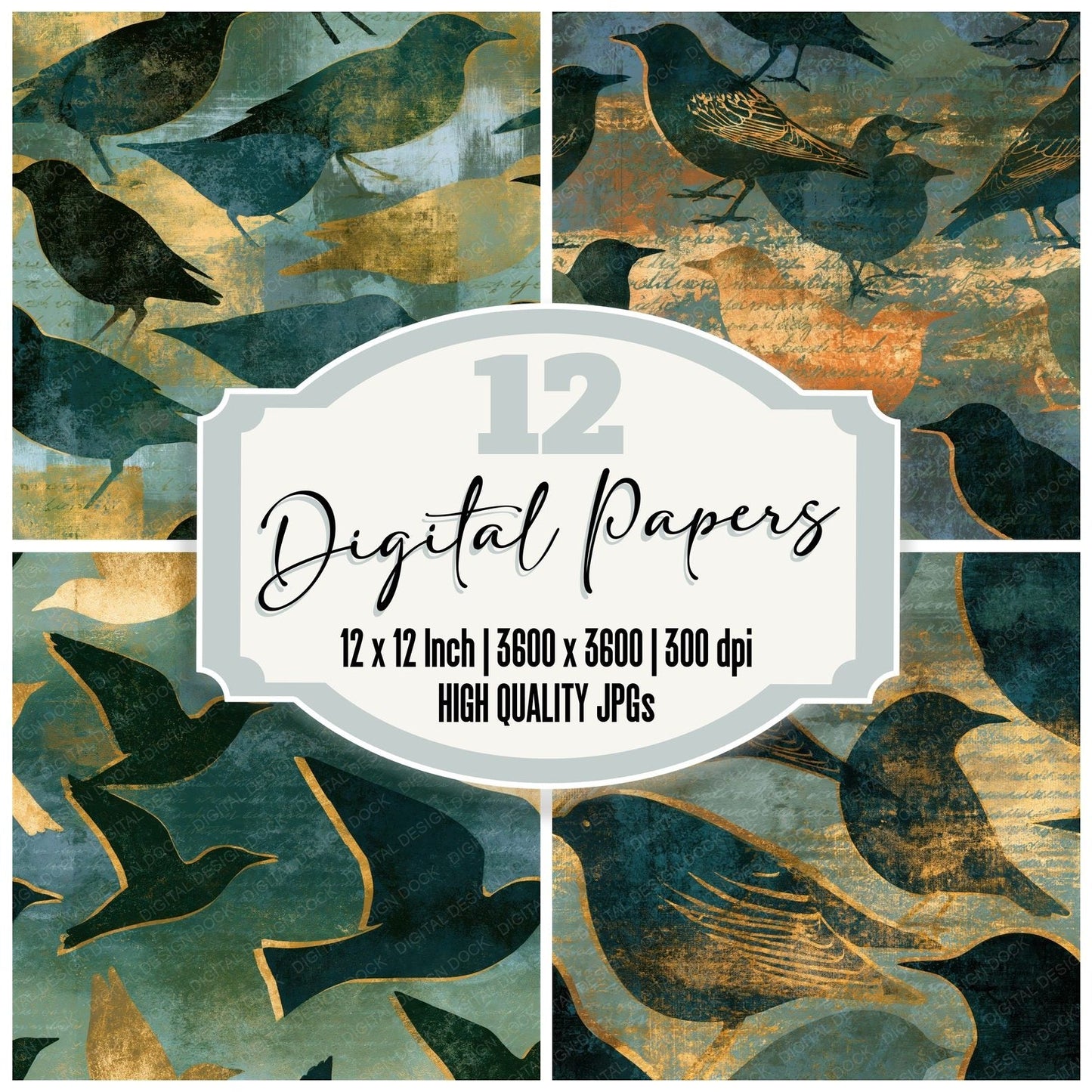 Monoprint Starlings Adobe Sage Seamless Digital Paper Pack (DDD014576)