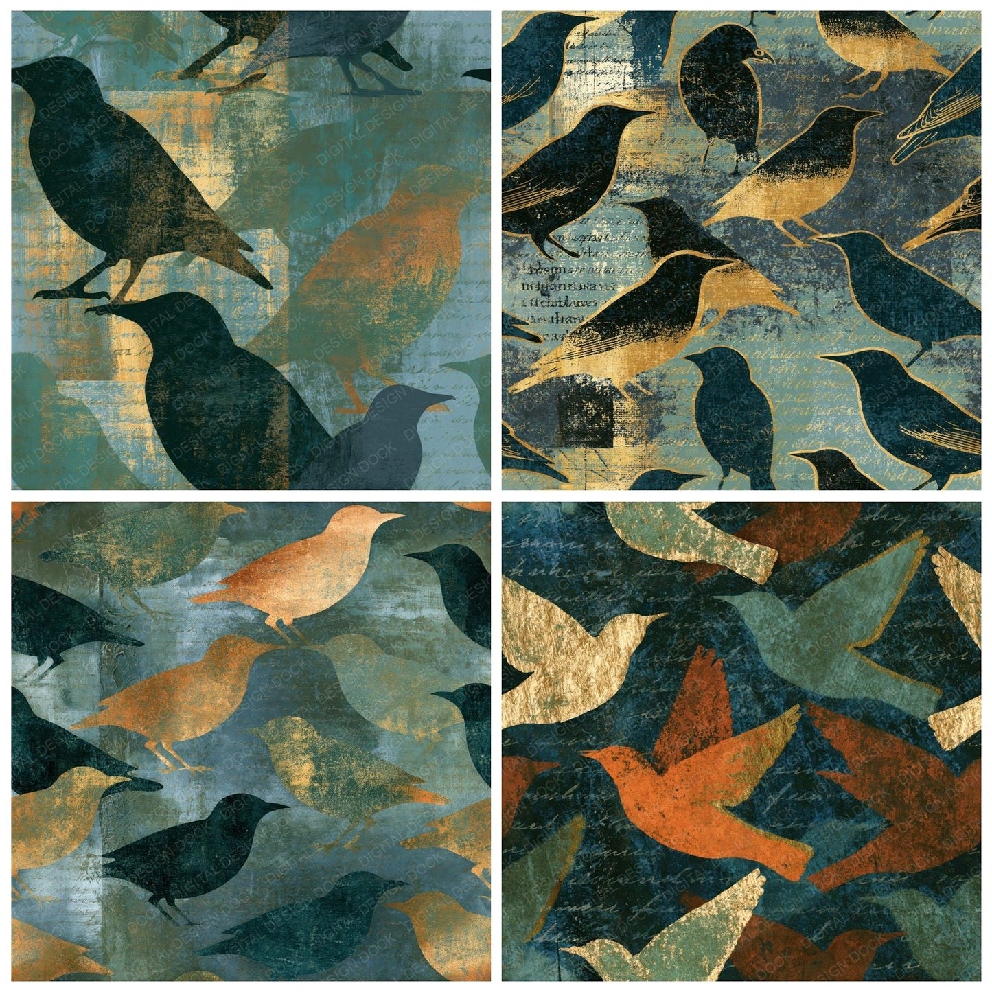 Monoprint Starlings Adobe Sage Seamless Digital Paper Pack (DDD014576)