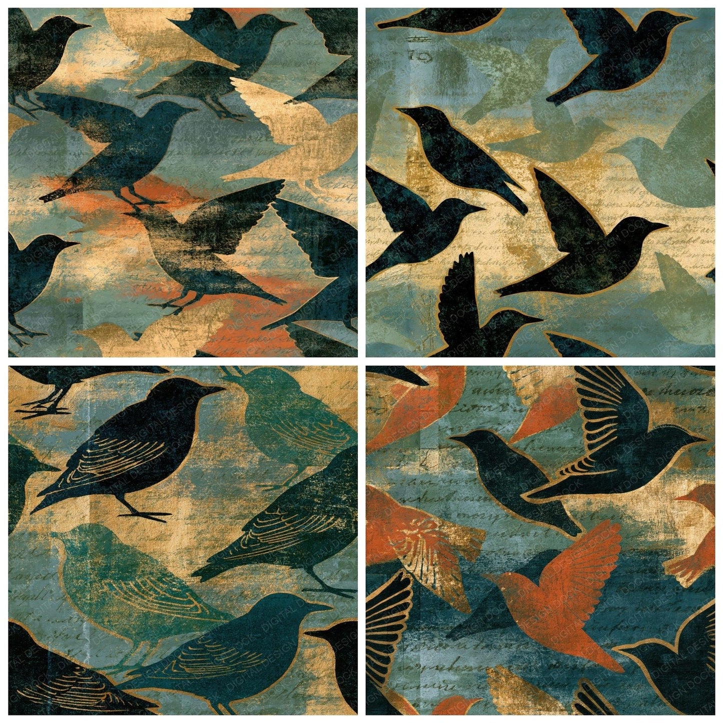 Monoprint Starlings Adobe Sage Seamless Digital Paper Pack (DDD014576)