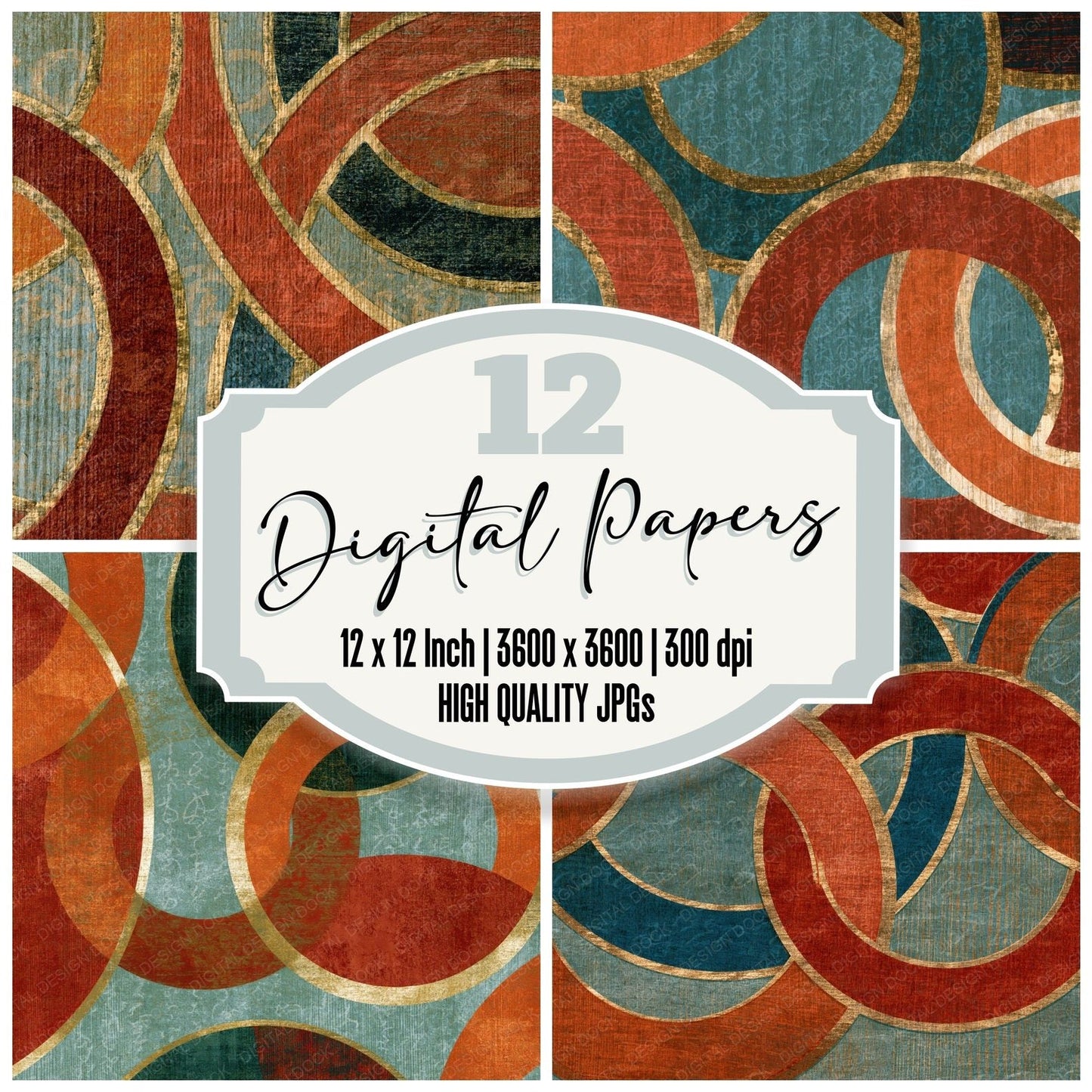 Ukiyo-e Olympic Rings Terracotta Sage Digital Paper Pack (DDD014581)
