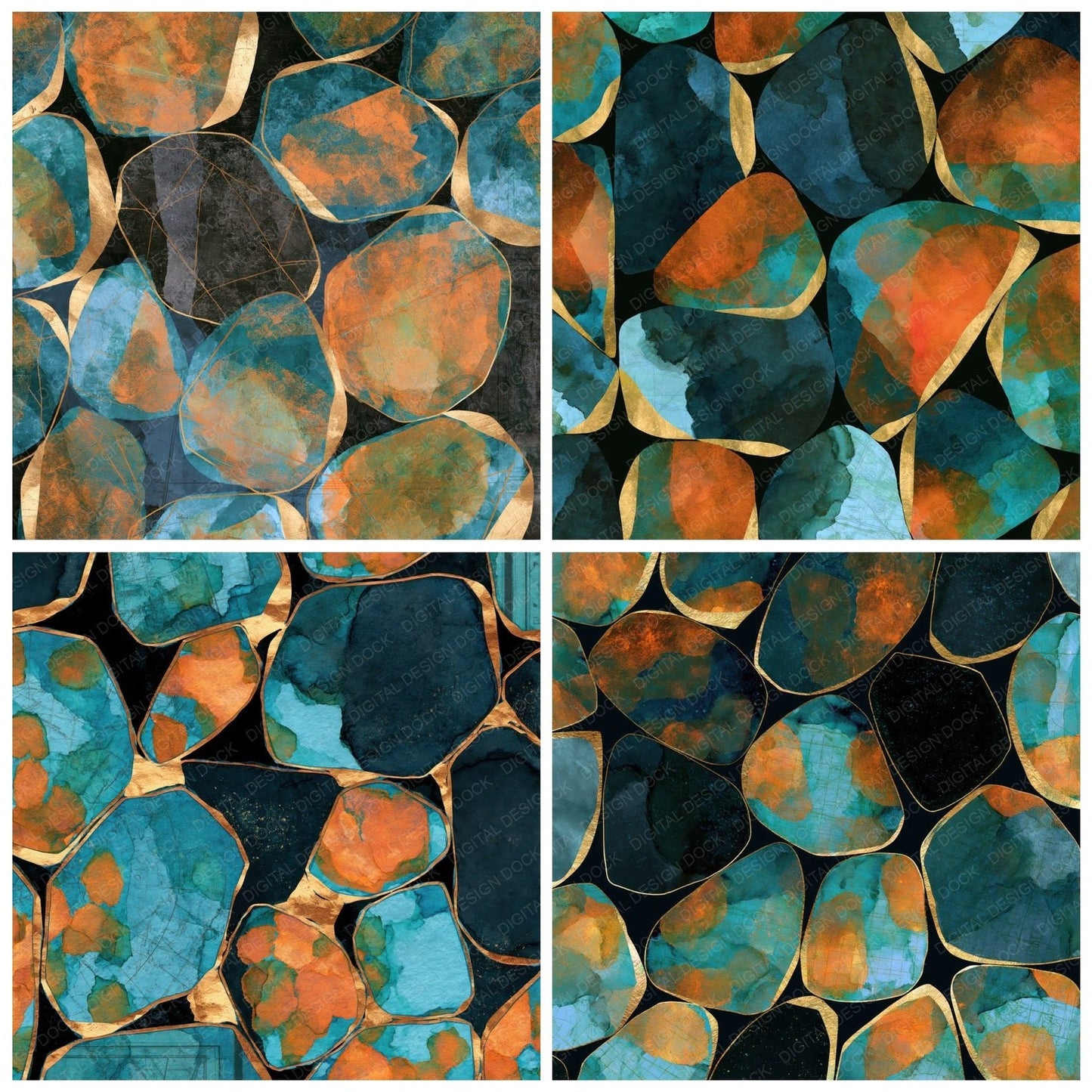 Watercolour Peridot Tangerine Turquoise Digital Paper Pack (DDD014583)