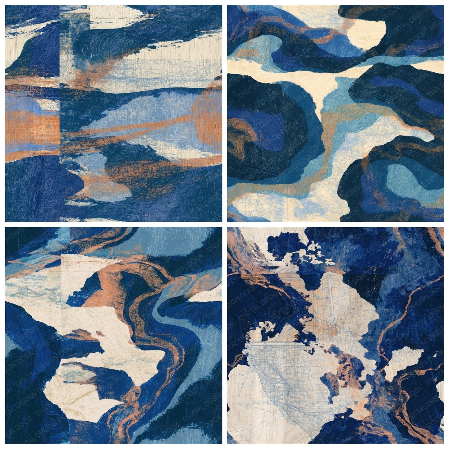 Woodcut Denim Navy Cobalt Abstract Seamless Digital Paper Pack (DDD014584)