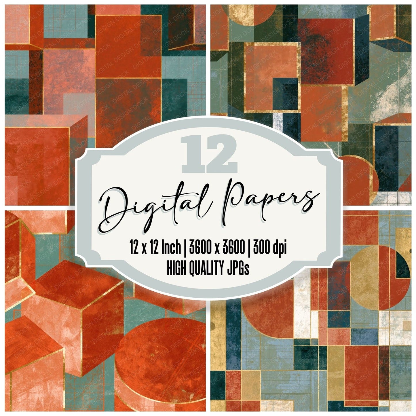 Bauhaus Pillboxes Terracotta Sage Digital Paper Pack (DDD014586)