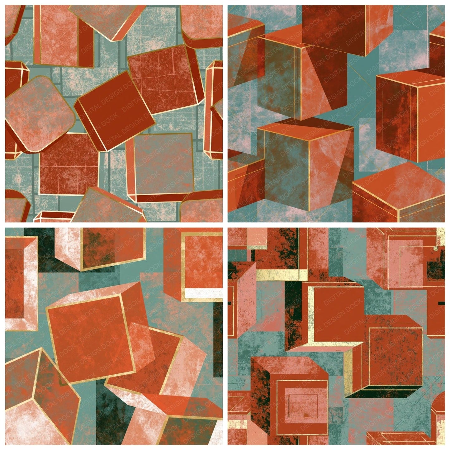 Bauhaus Pillboxes Terracotta Sage Digital Paper Pack (DDD014586)
