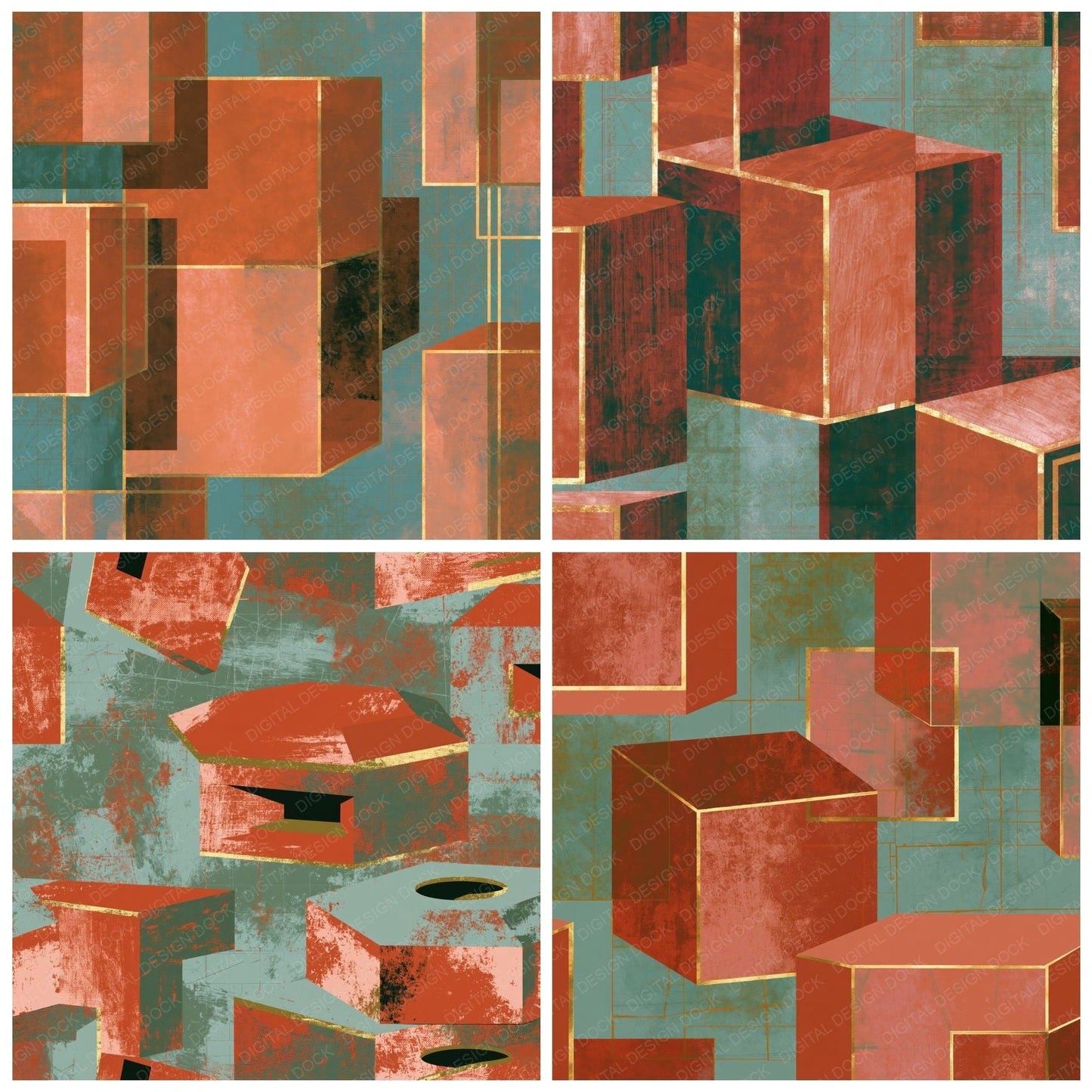 Bauhaus Pillboxes Terracotta Sage Digital Paper Pack (DDD014586)