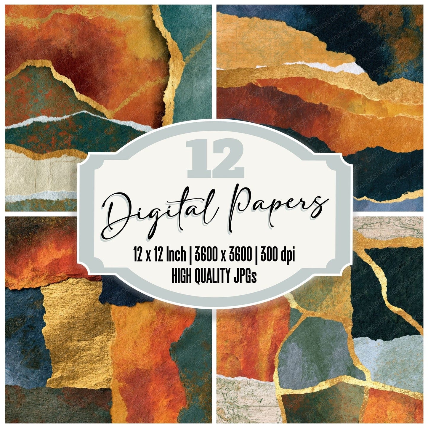 Collage Earth Rust Lichen Abstract Digital Paper Pack (DDD014587)