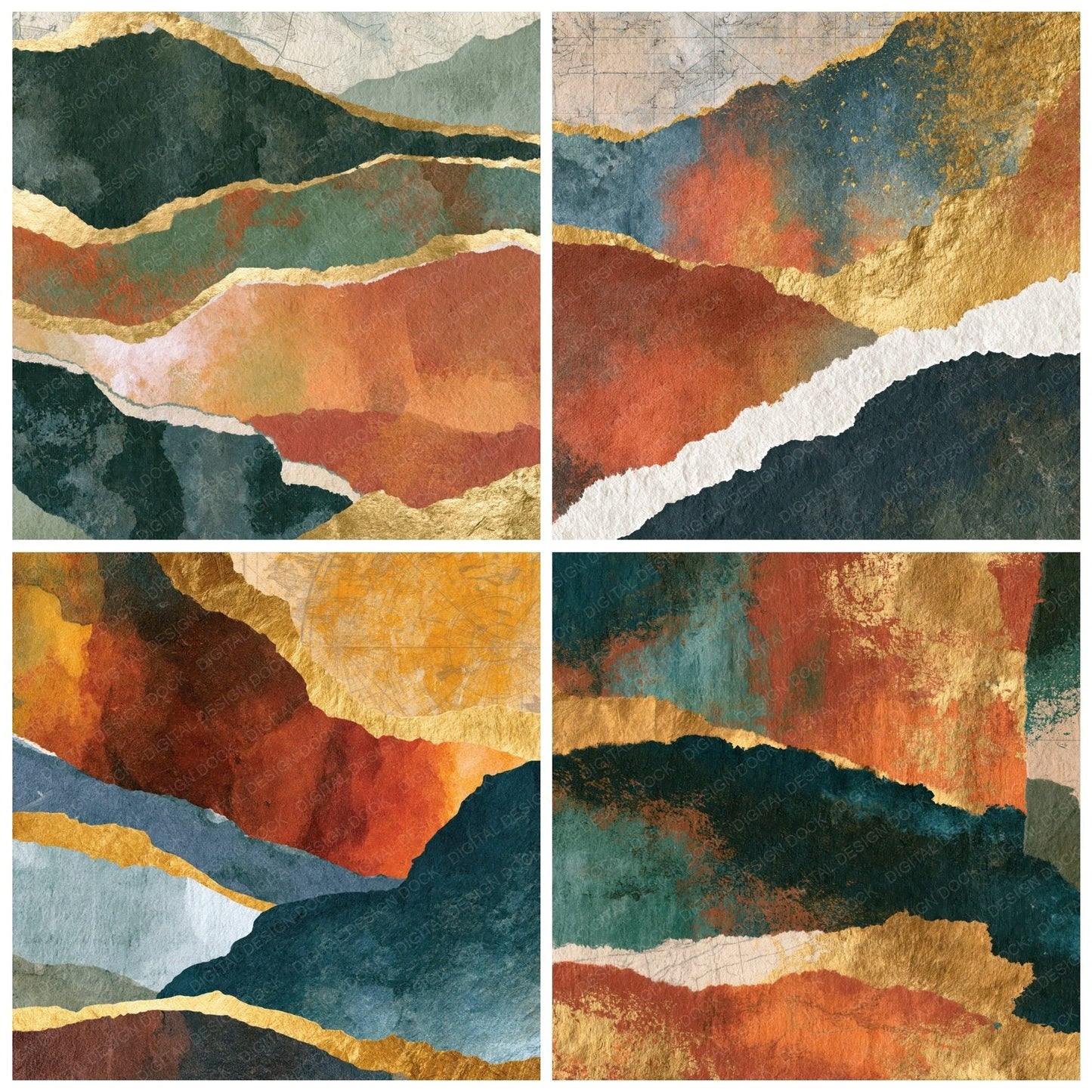 Collage Earth Rust Lichen Abstract Digital Paper Pack (DDD014587)