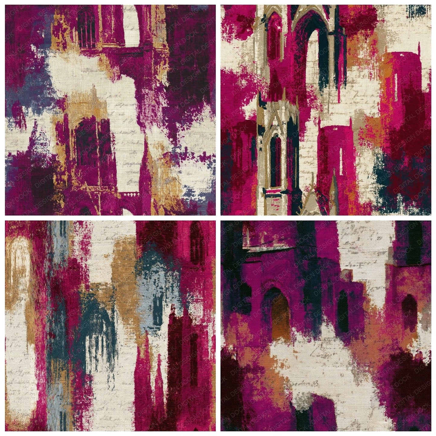 Embroidery Cathedral Magenta Burgundy Seamless Digital Paper Pack (DDD014588)