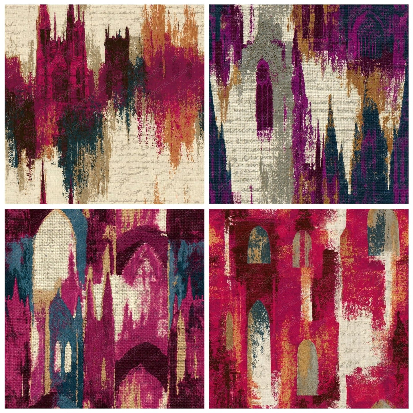 Embroidery Cathedral Magenta Burgundy Seamless Digital Paper Pack (DDD014588)