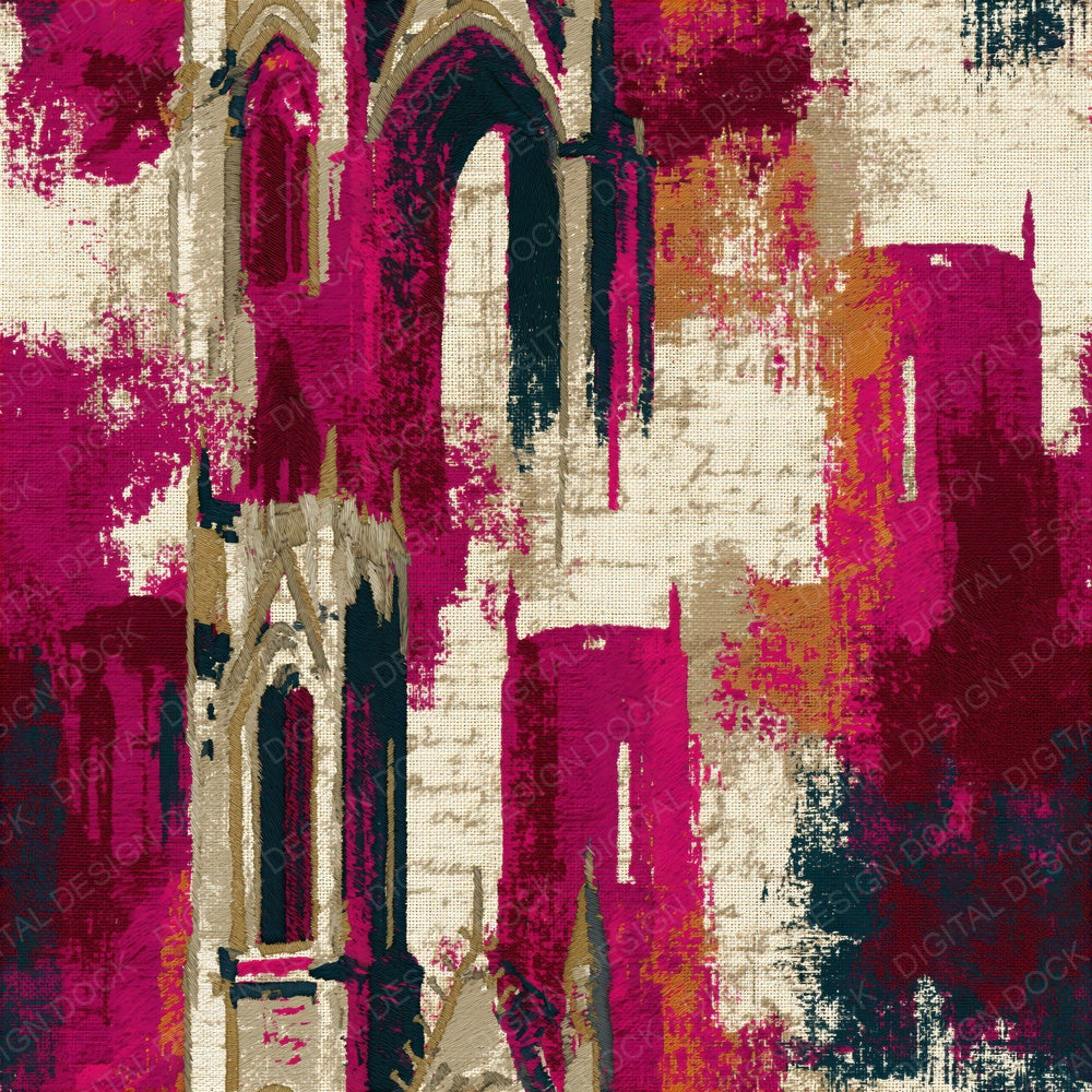 Embroidery Cathedral Magenta Burgundy Seamless Digital Paper Pack (DDD014588)
