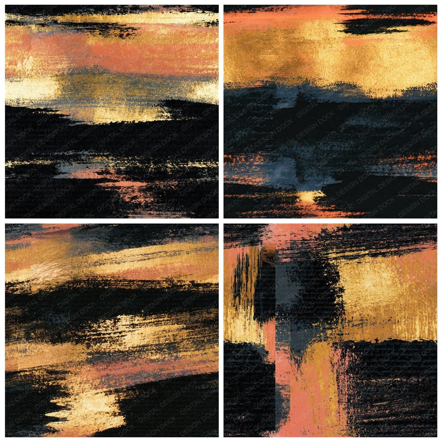 Gouache Black Gold Abstract Seamless Digital Paper Pack (DDD014590)