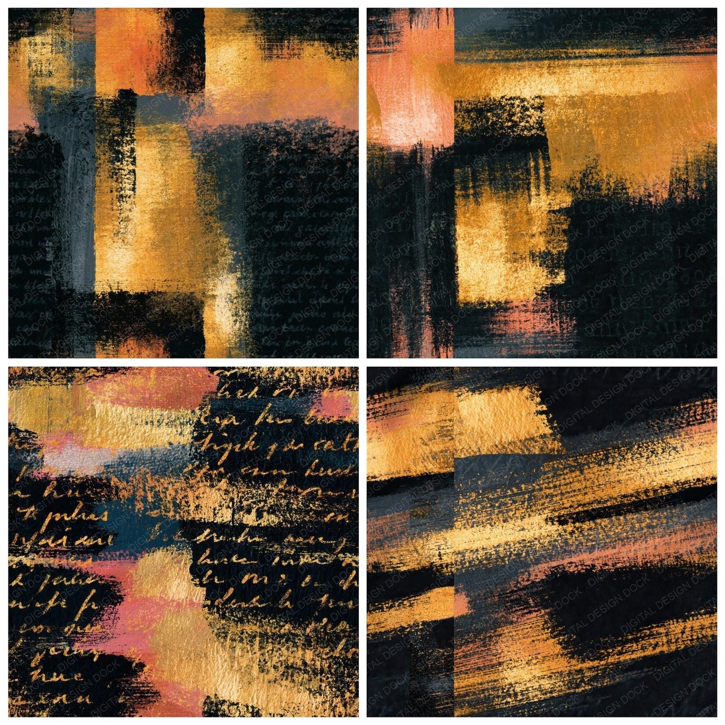 Gouache Black Gold Abstract Seamless Digital Paper Pack (DDD014590)