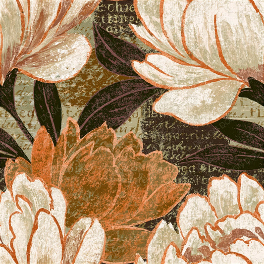 Single Indian Block Peony Sepia Seamless digital paper shown full size