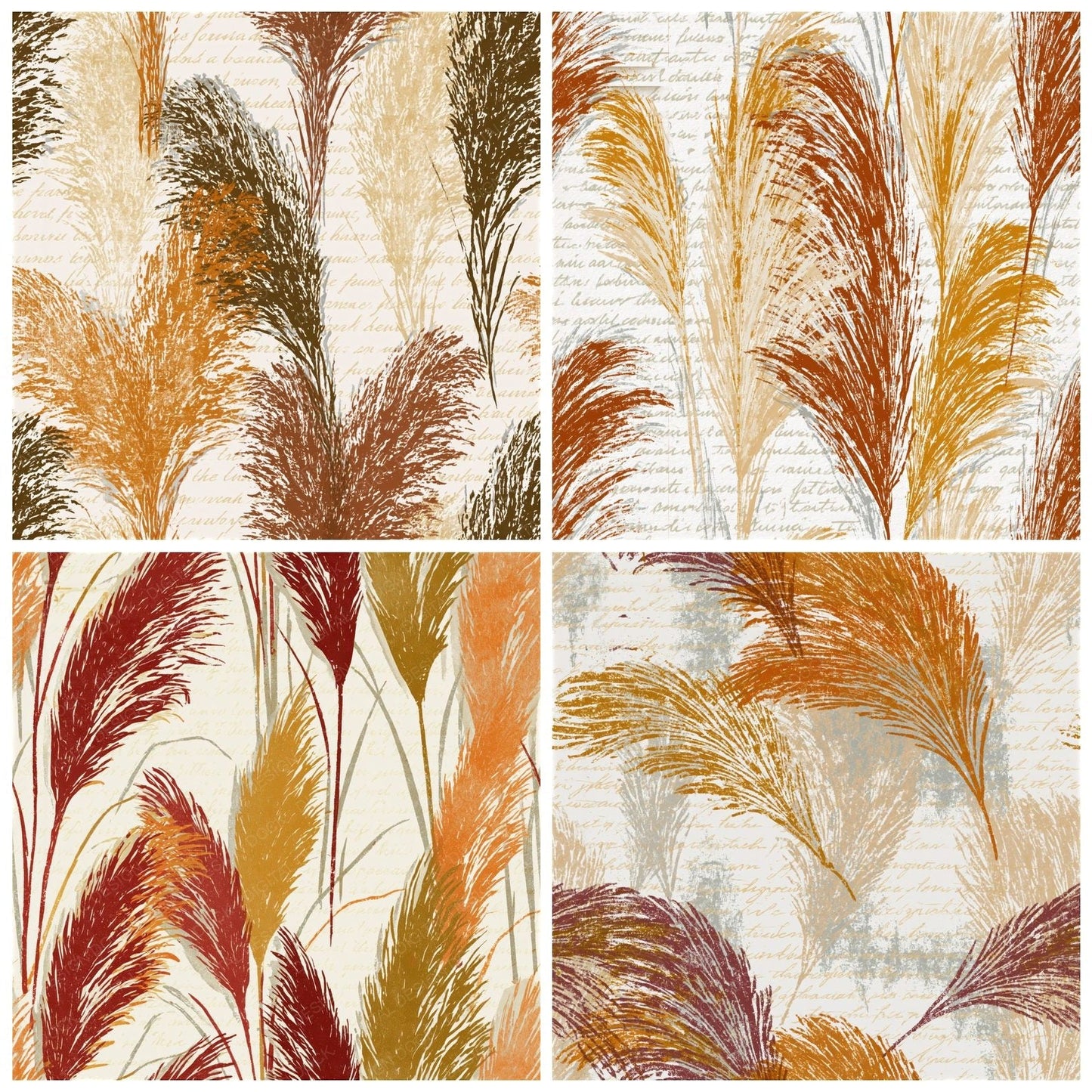 Indian Block Print Pampas Grass Rust Ochre Seamless Digital Paper Pack (DDD014593)