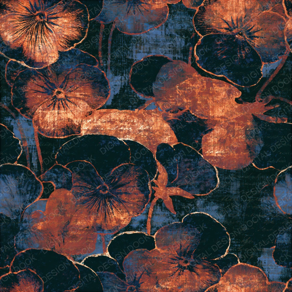 Indian Block Print Pansies Copper Seamless Digital Paper Pack (DDD014594)