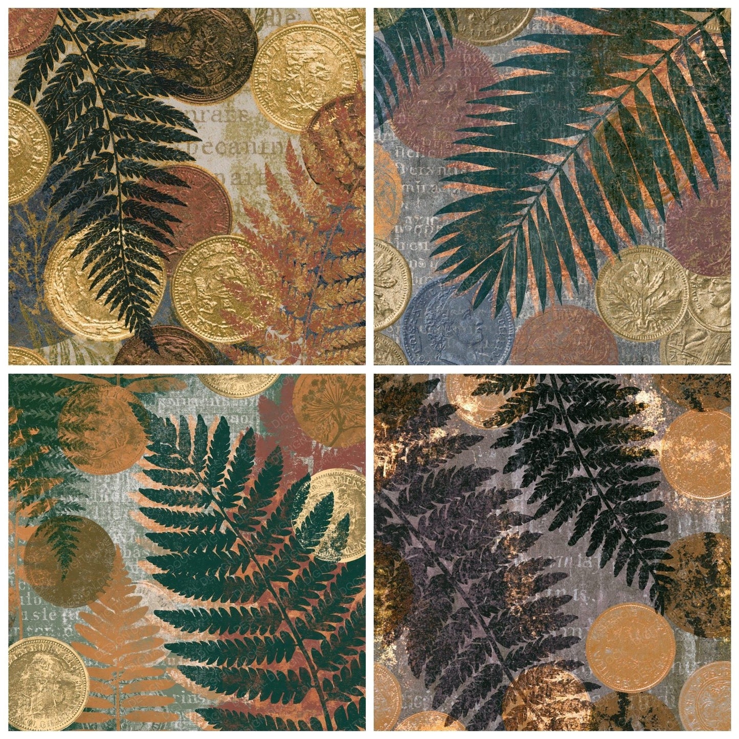 Monoprint Foreign Coins Fern Ochre Digital Paper Pack (DDD014596)
