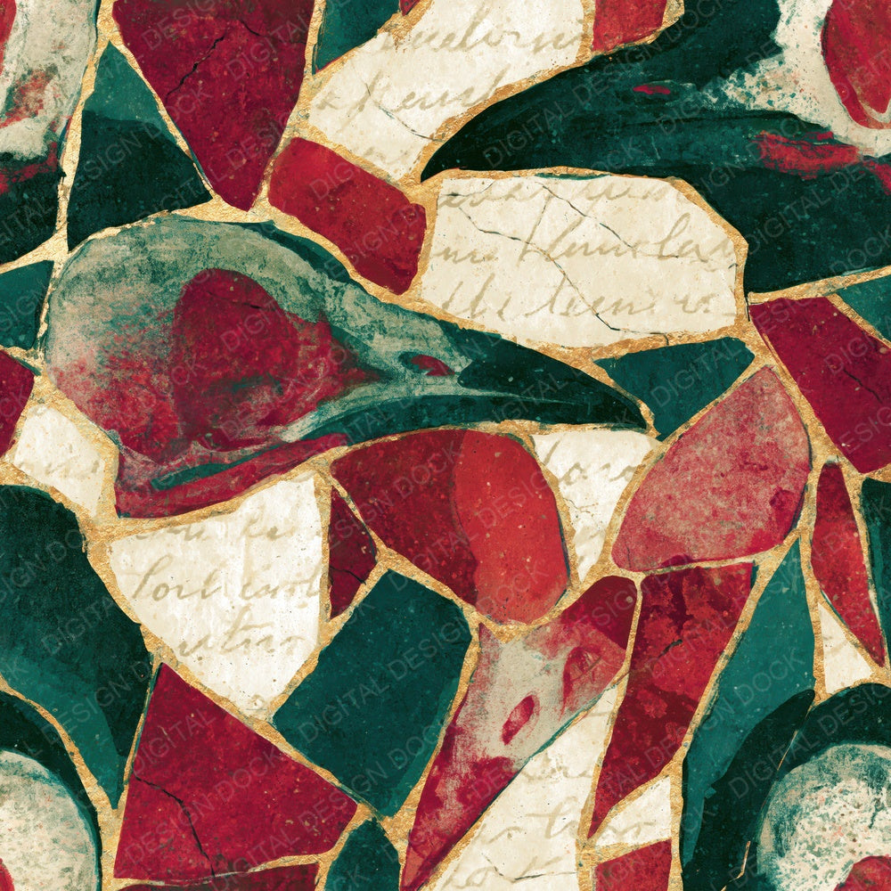 Mosaic Bird Skulls Emerald Ruby Digital Paper Pack (DDD014597)