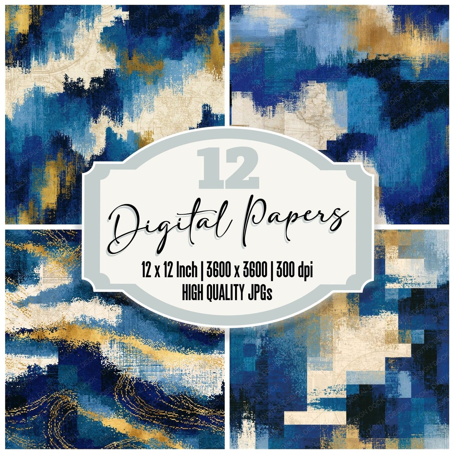 Pixel Denim Navy Cobalt Abstract Seamless Digital Paper Pack (DDD014598)
