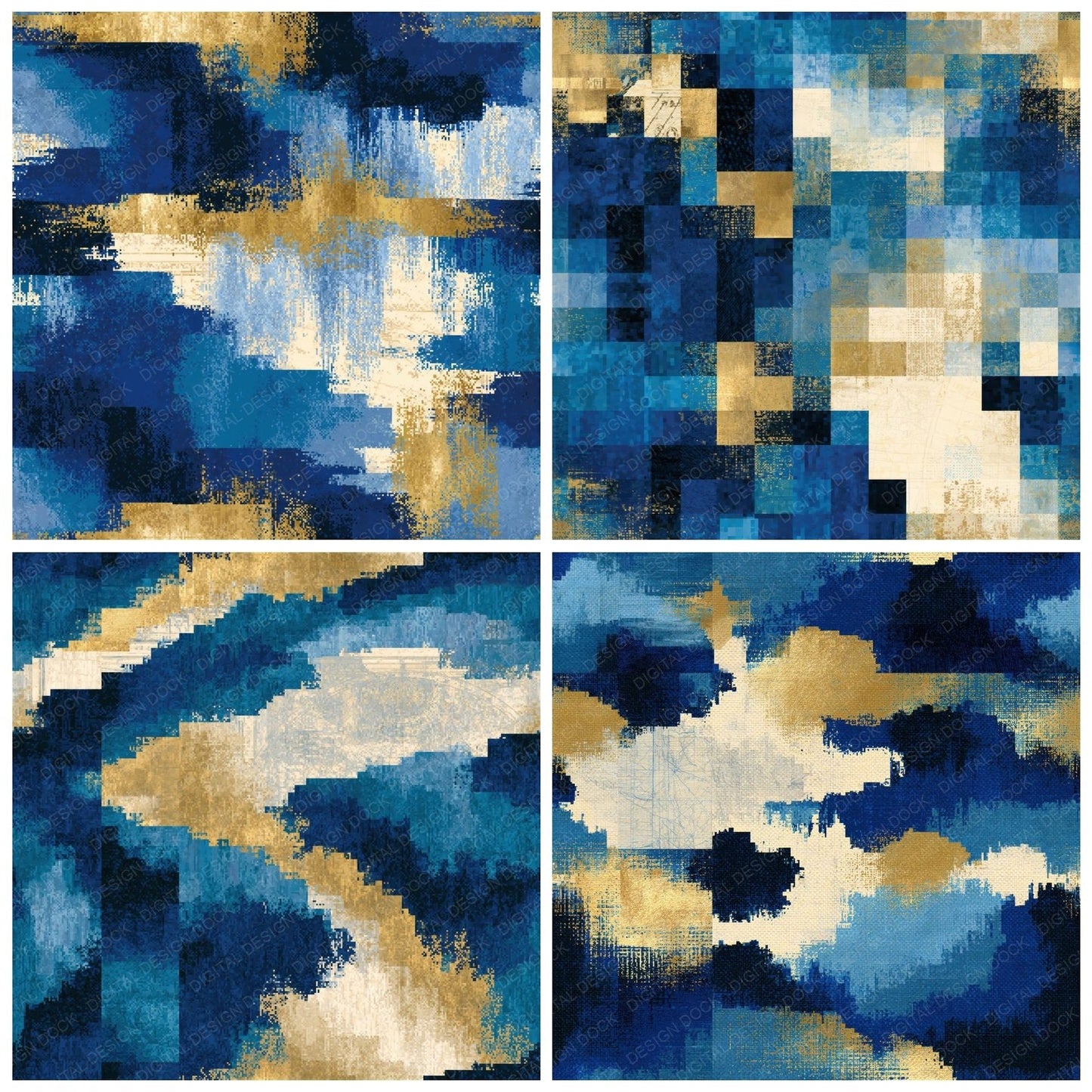 Pixel Denim Navy Cobalt Abstract Seamless Digital Paper Pack (DDD014598)