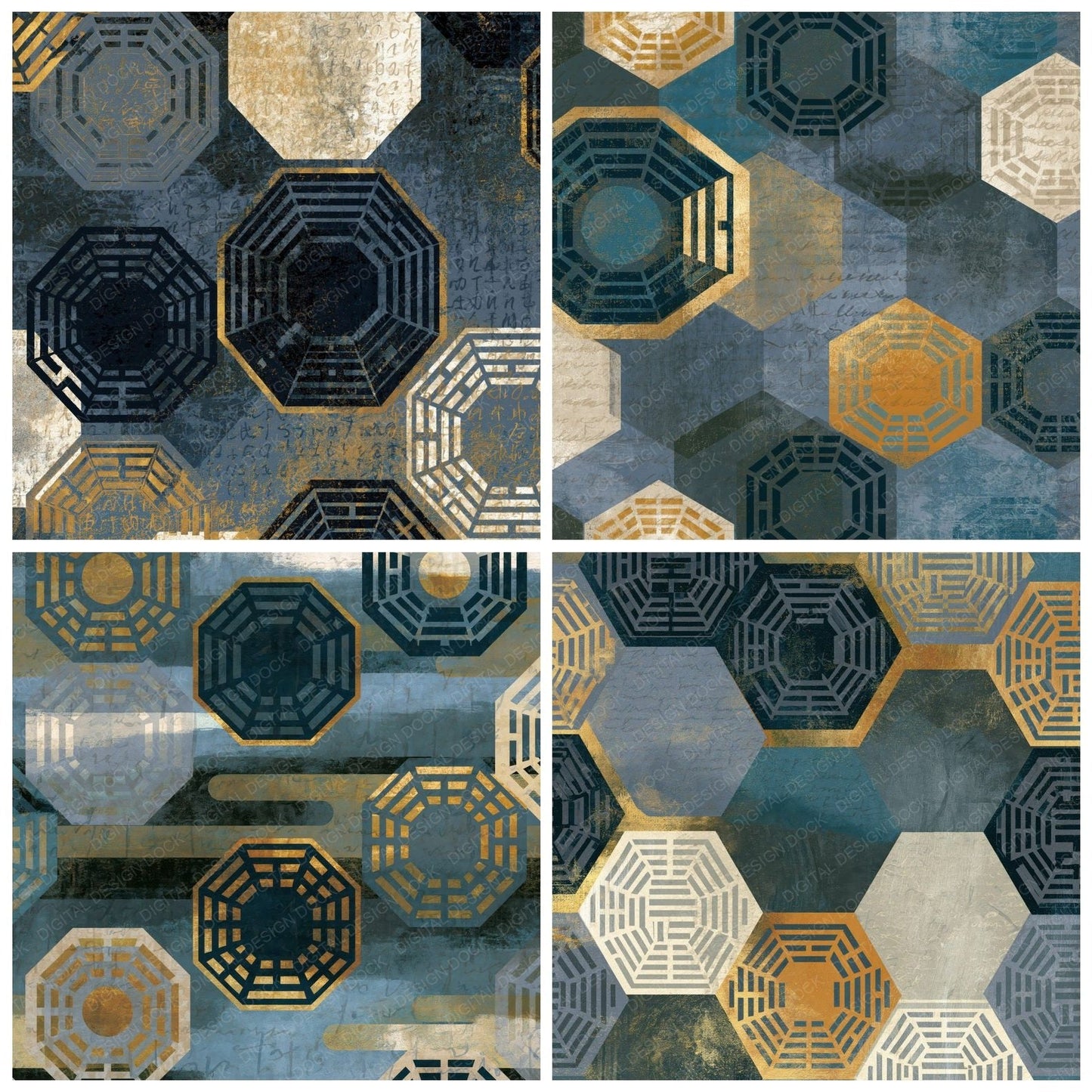 Screenprint I Ching Hexagrams Pewter Slate Digital Paper Pack (DDD014601)