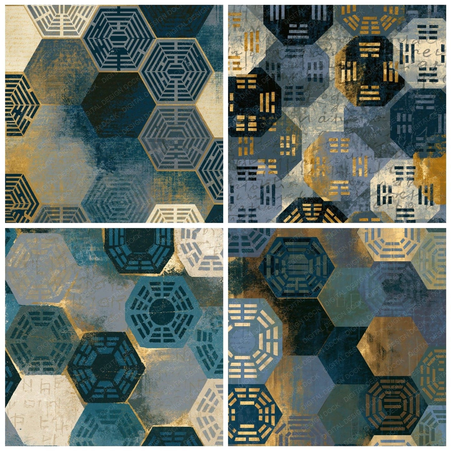 Screenprint I Ching Hexagrams Pewter Slate Digital Paper Pack (DDD014601)