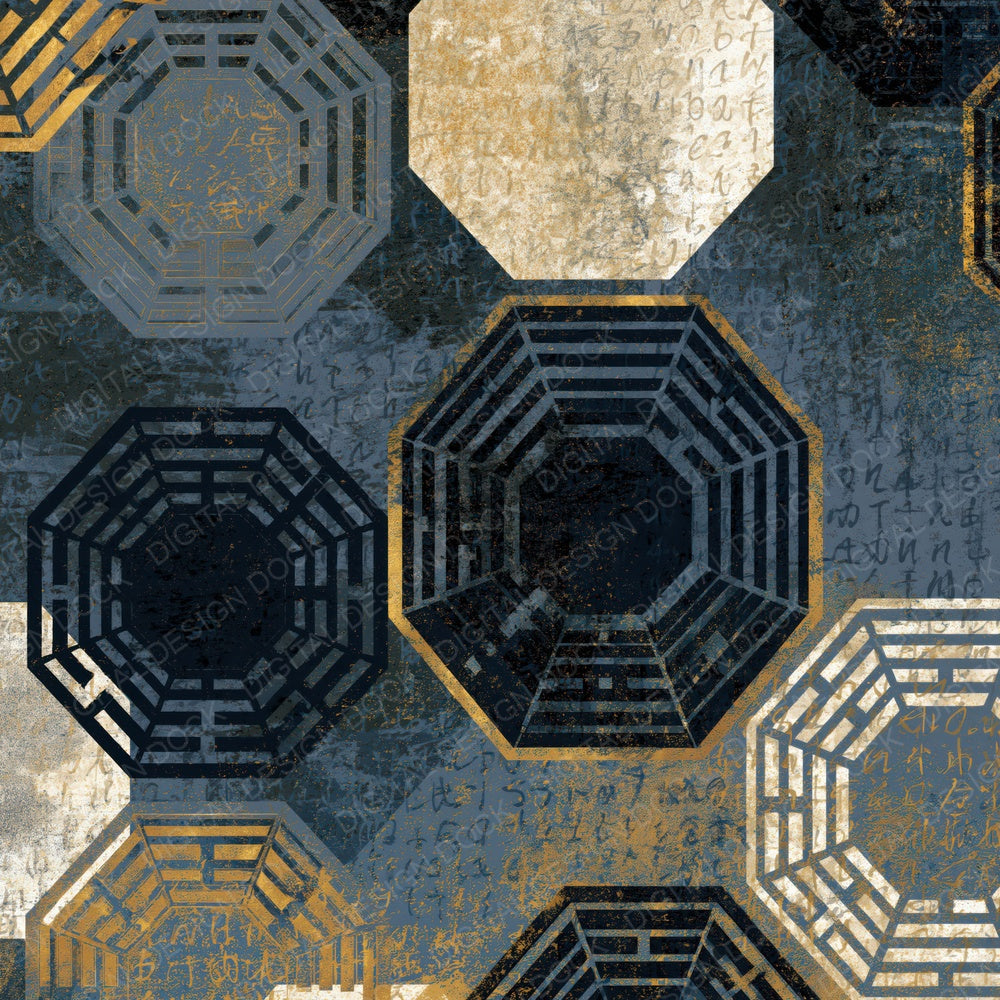 Screenprint I Ching Hexagrams Pewter Slate Digital Paper Pack (DDD014601)