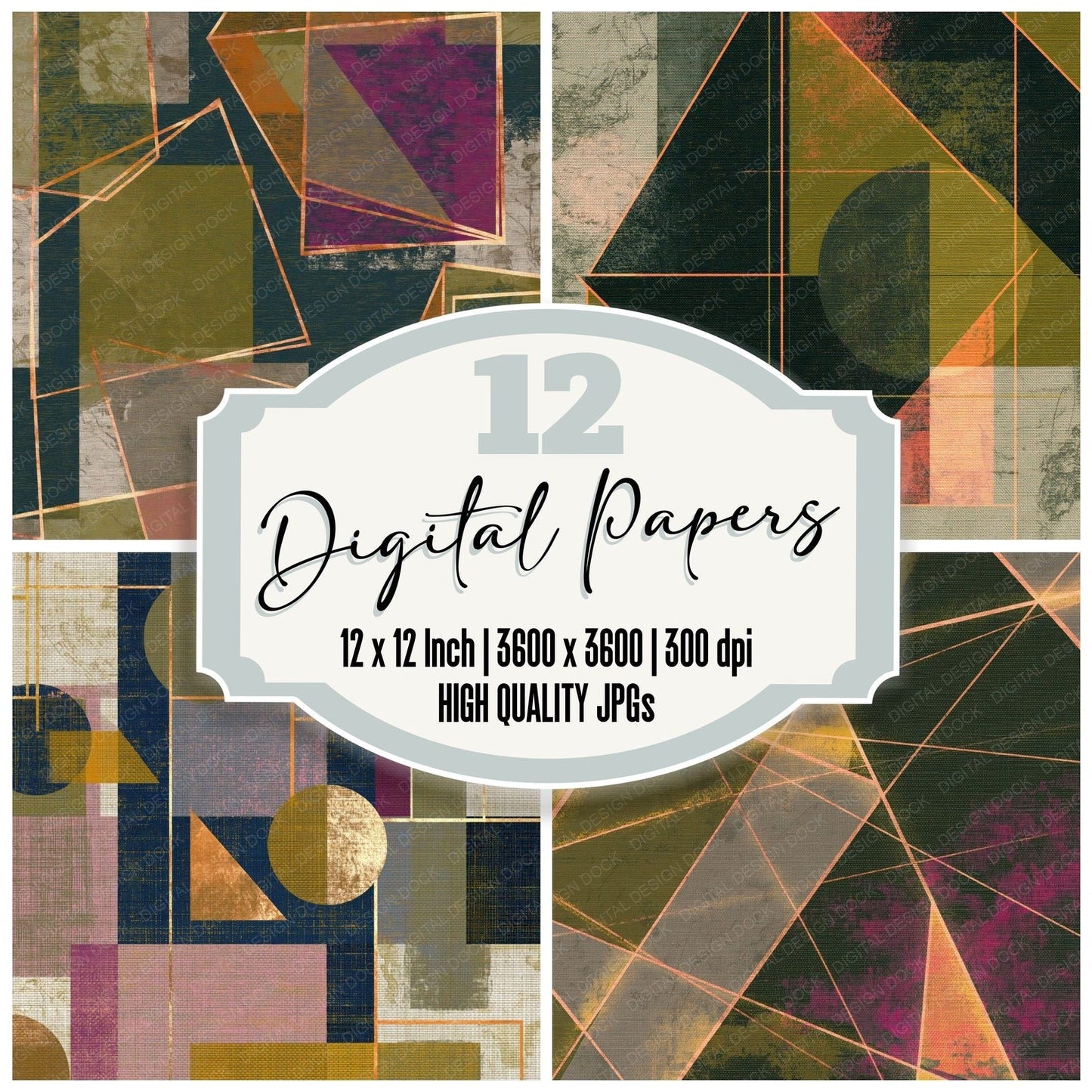 Tapestry Neon Geometric Olive Ochre Digital Paper Pack (DDD014602)