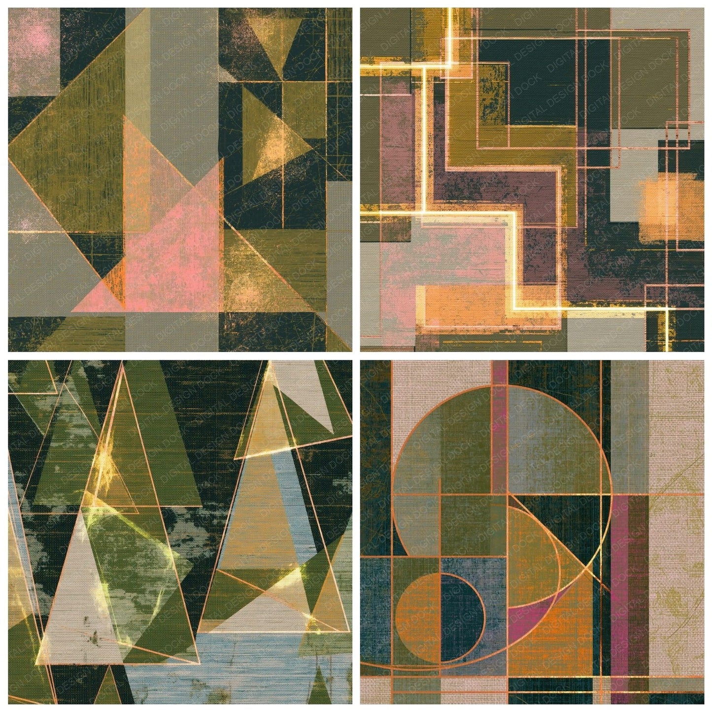 Tapestry Neon Geometric Olive Ochre Digital Paper Pack (DDD014602)