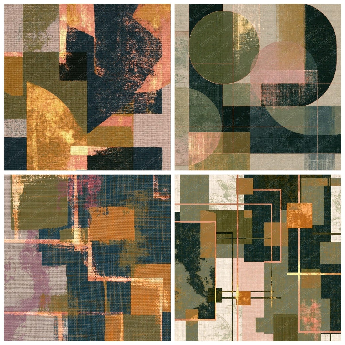 Tapestry Neon Geometric Olive Ochre Digital Paper Pack (DDD014602)