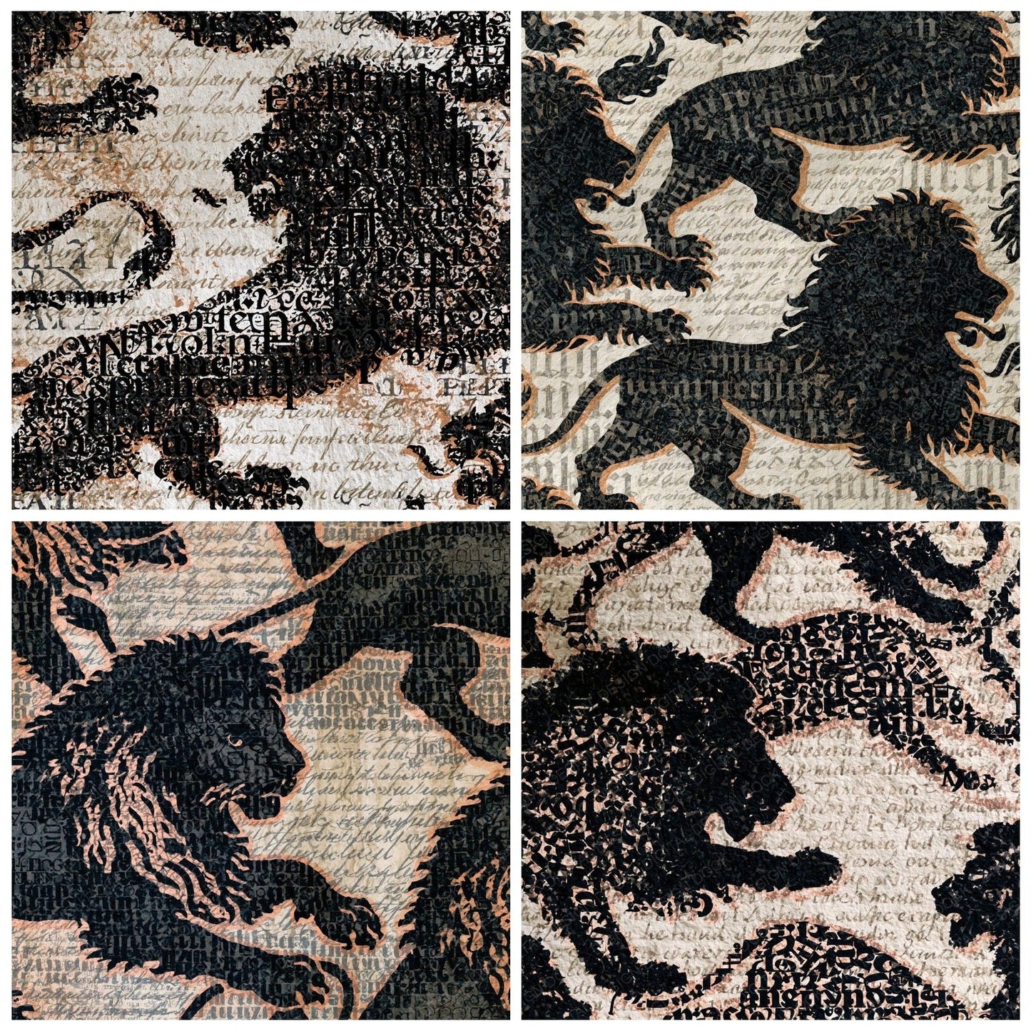 Typographic Lions Rampant Black White Digital Paper Pack (DDD014603)