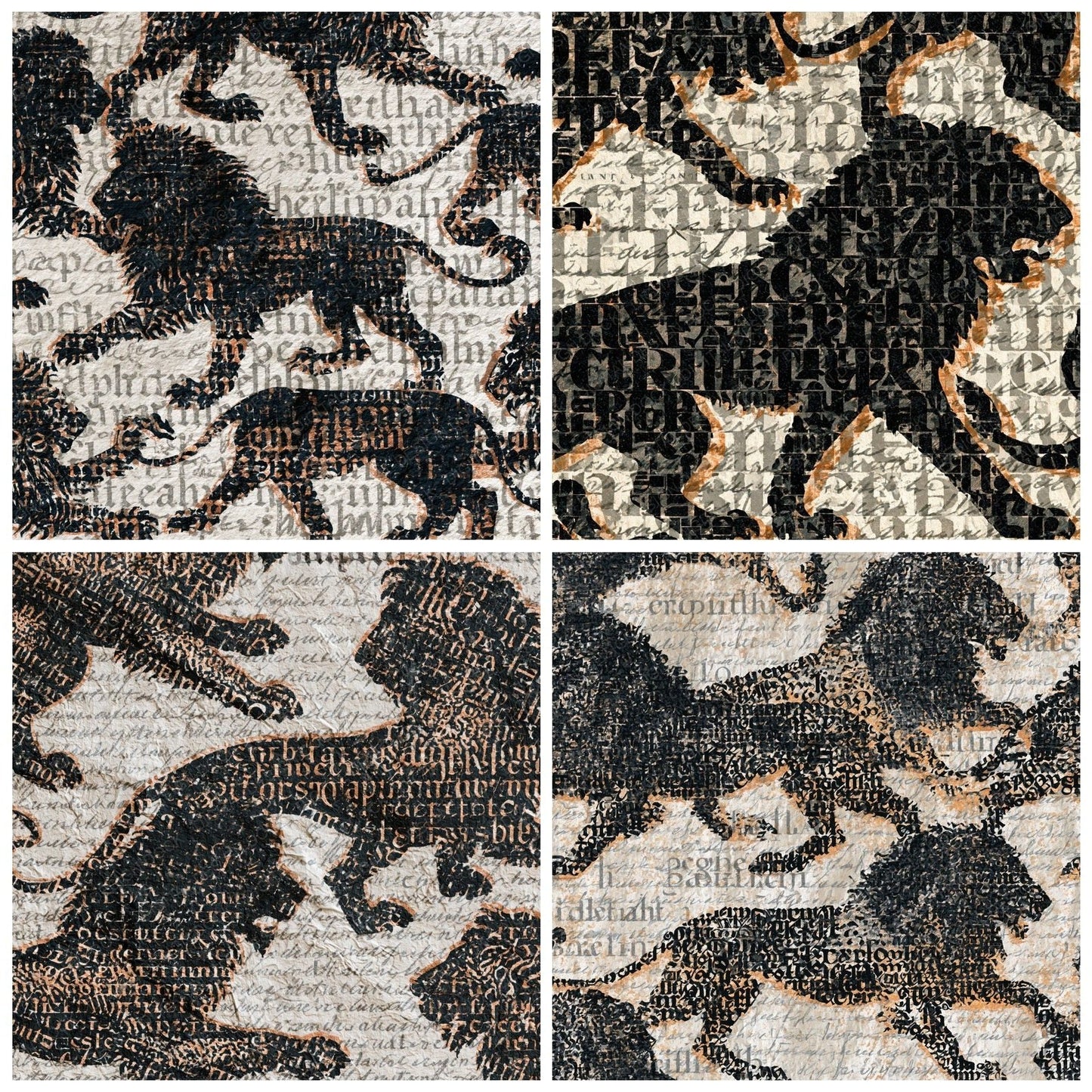 Typographic Lions Rampant Black White Digital Paper Pack (DDD014603)