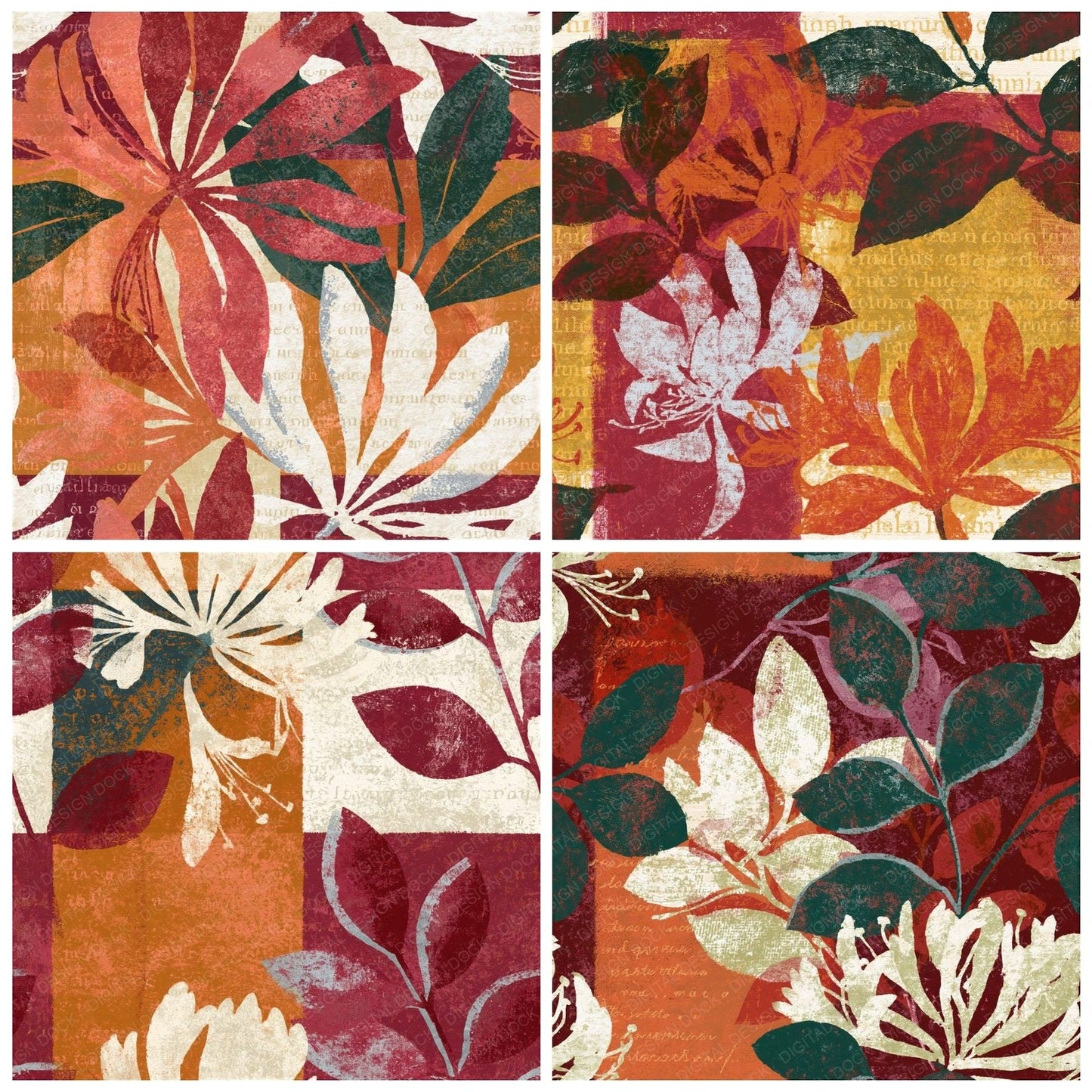 Indian Block Print Honeysuckle Cinnamon Seamless Digital Paper Pack (DDD014607)