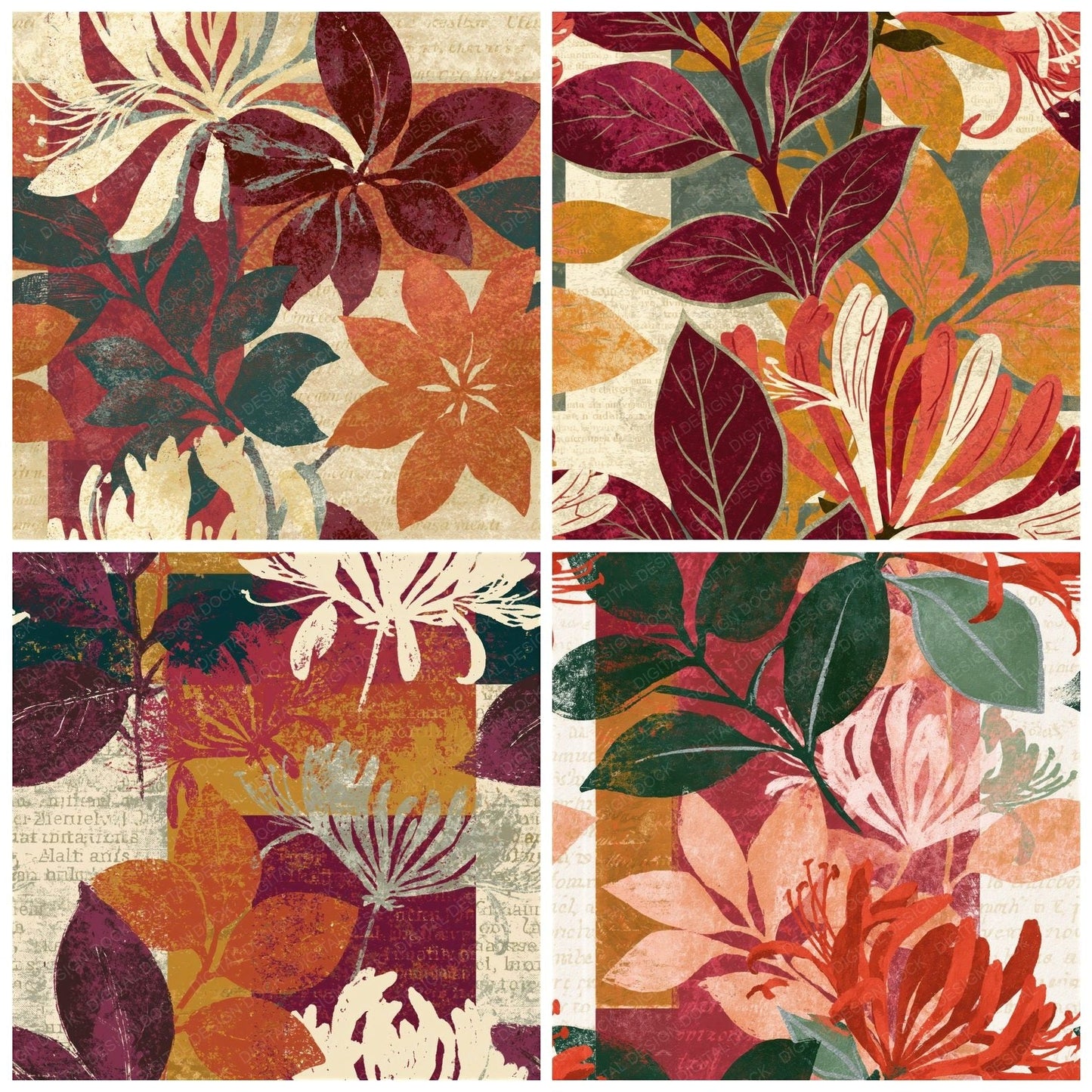 Indian Block Print Honeysuckle Cinnamon Seamless Digital Paper Pack (DDD014607)