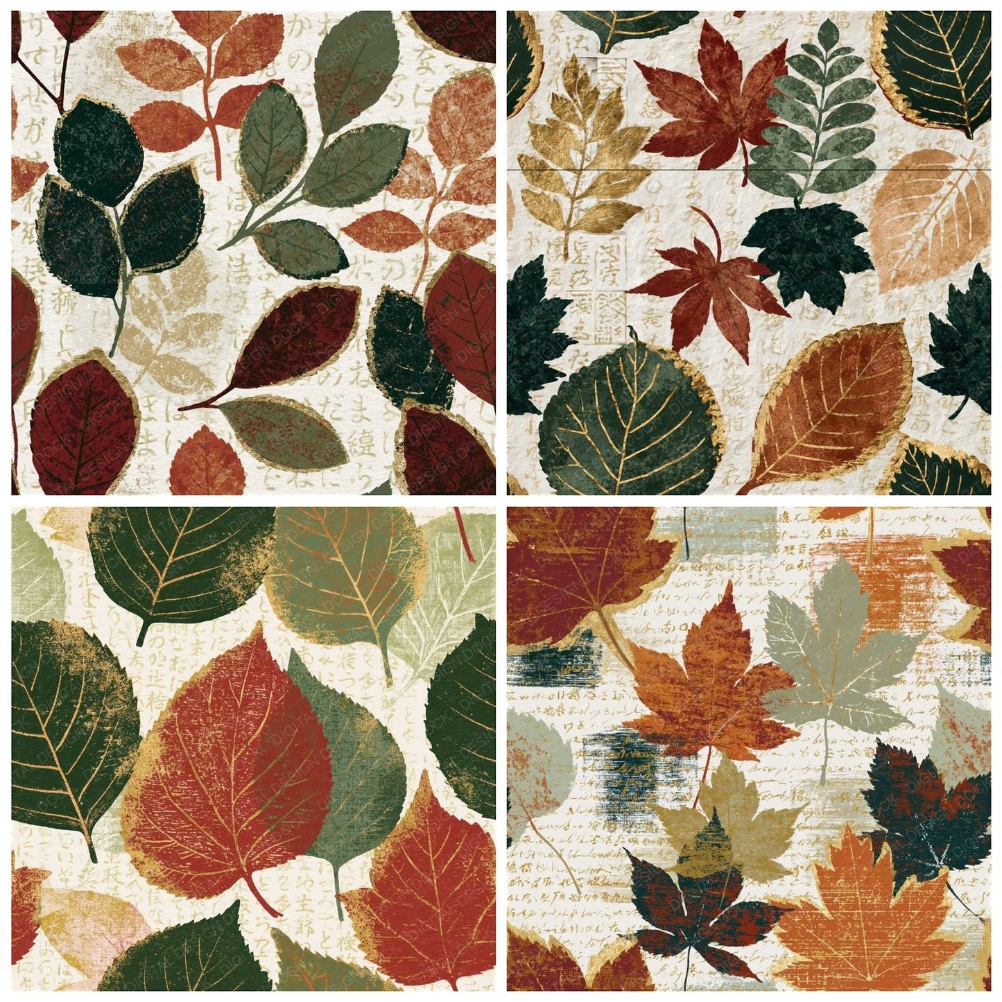 Indian Block Print Pressed Leaves Seamless Digital Paper Pack (DDD014608)
