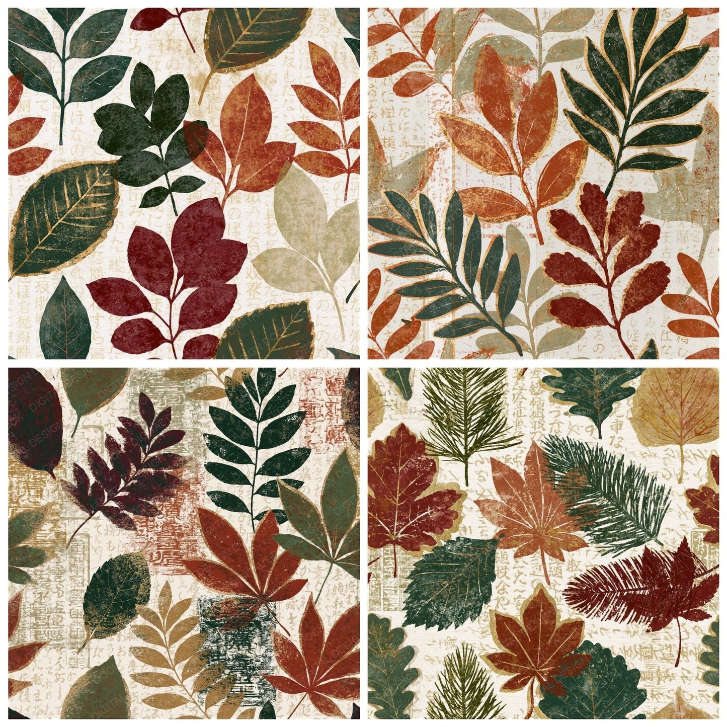Indian Block Print Pressed Leaves Seamless Digital Paper Pack (DDD014608)