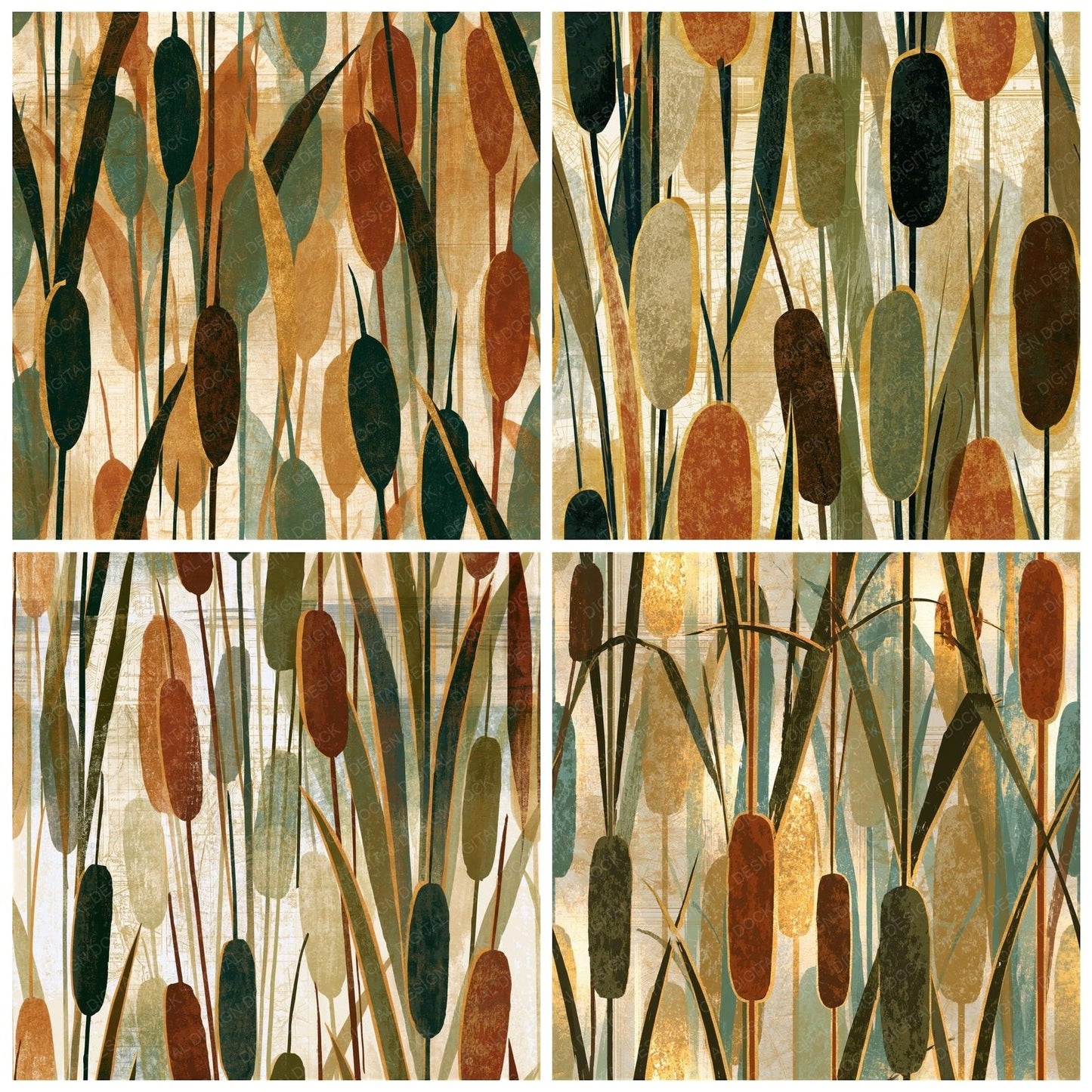 Screenprint Cattails Moss Bark Seamless Digital Paper Pack (DDD014612)