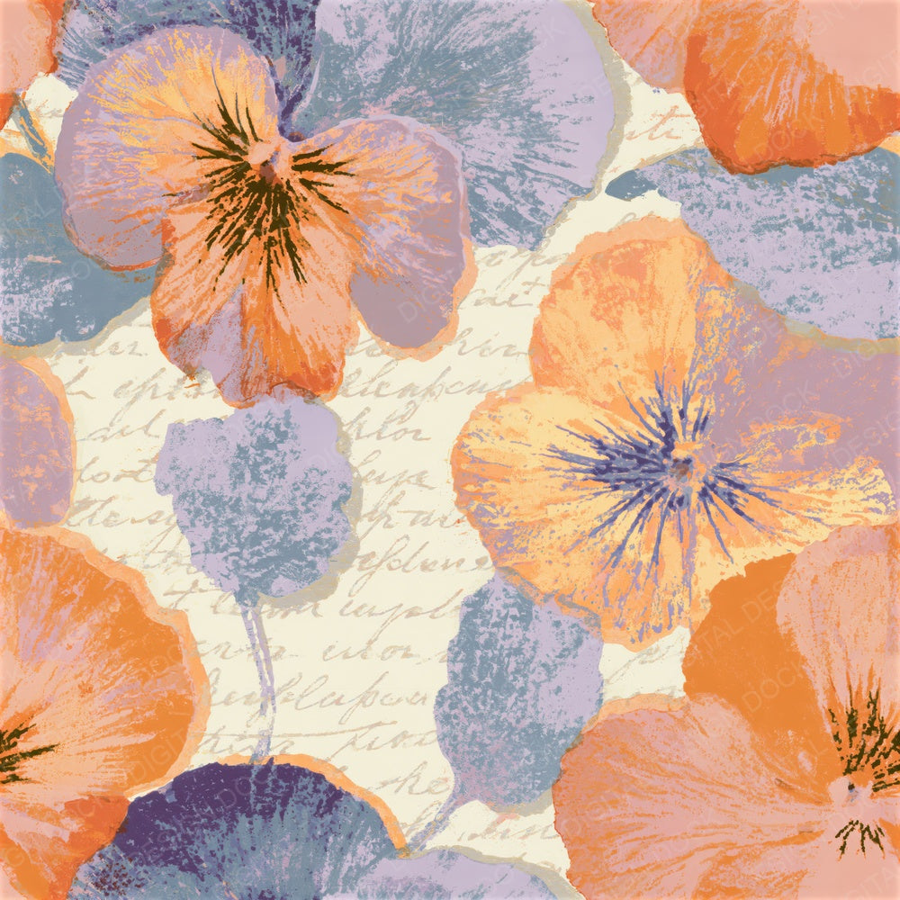 Screenprint Pansies Tangerine Lavender Seamless Digital Paper Pack (DDD014614)