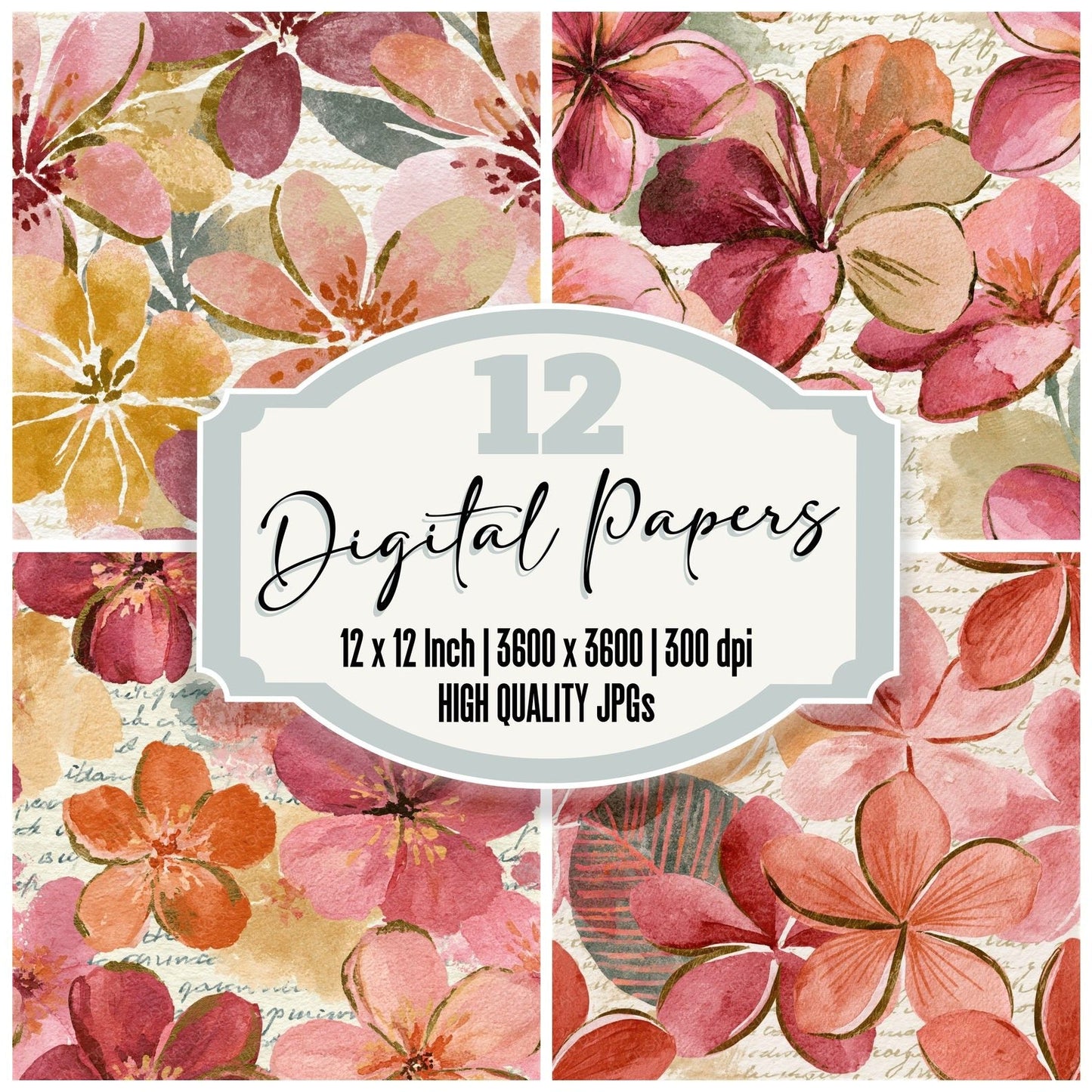 Watercolour Frangipani Dusty Pink Seamless Digital Paper Pack (DDD014617)