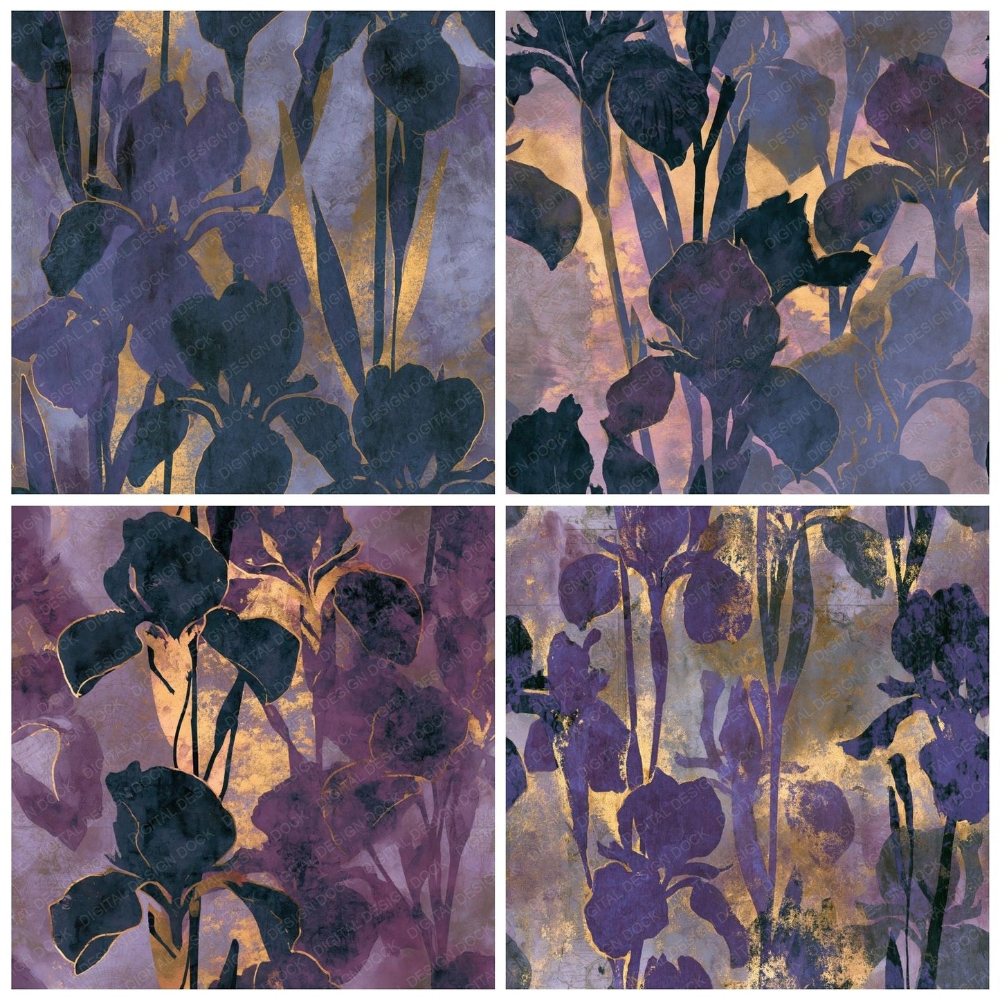 Watercolour Iris Purple Charcoal Seamless Digital Paper Pack (DDD014618)