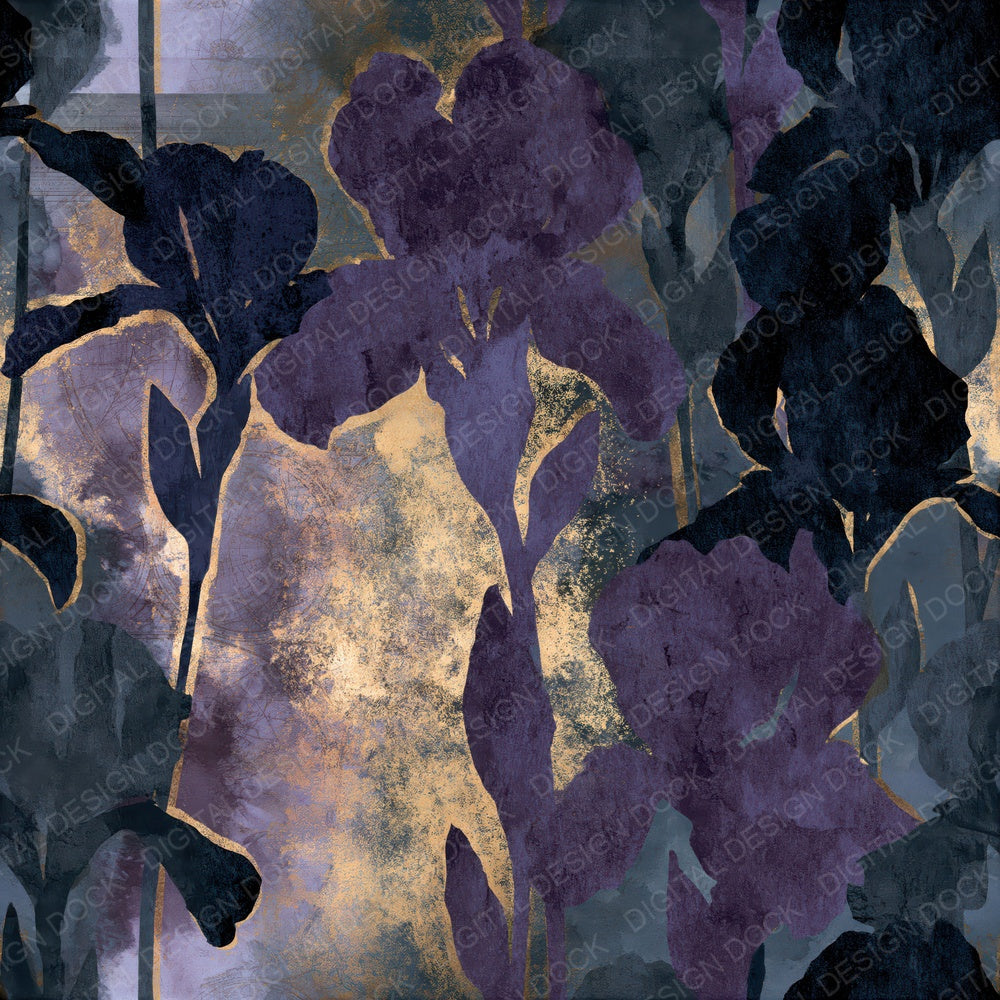Watercolour Iris Purple Charcoal Seamless Digital Paper Pack (DDD014618)