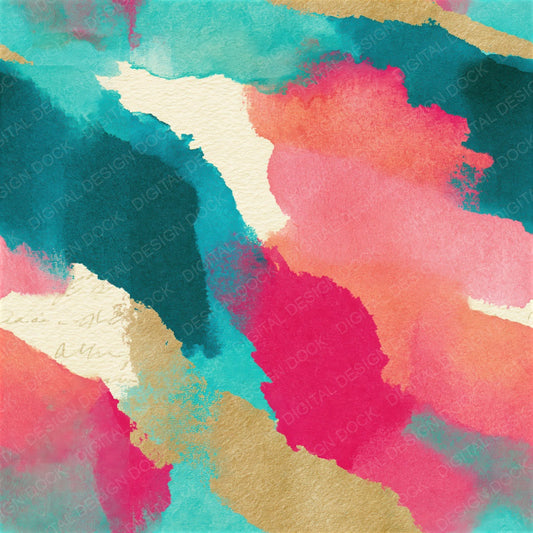 Watercolour Pink Turquoise Abstract Seamless Digital Paper Pack (DDD014620)