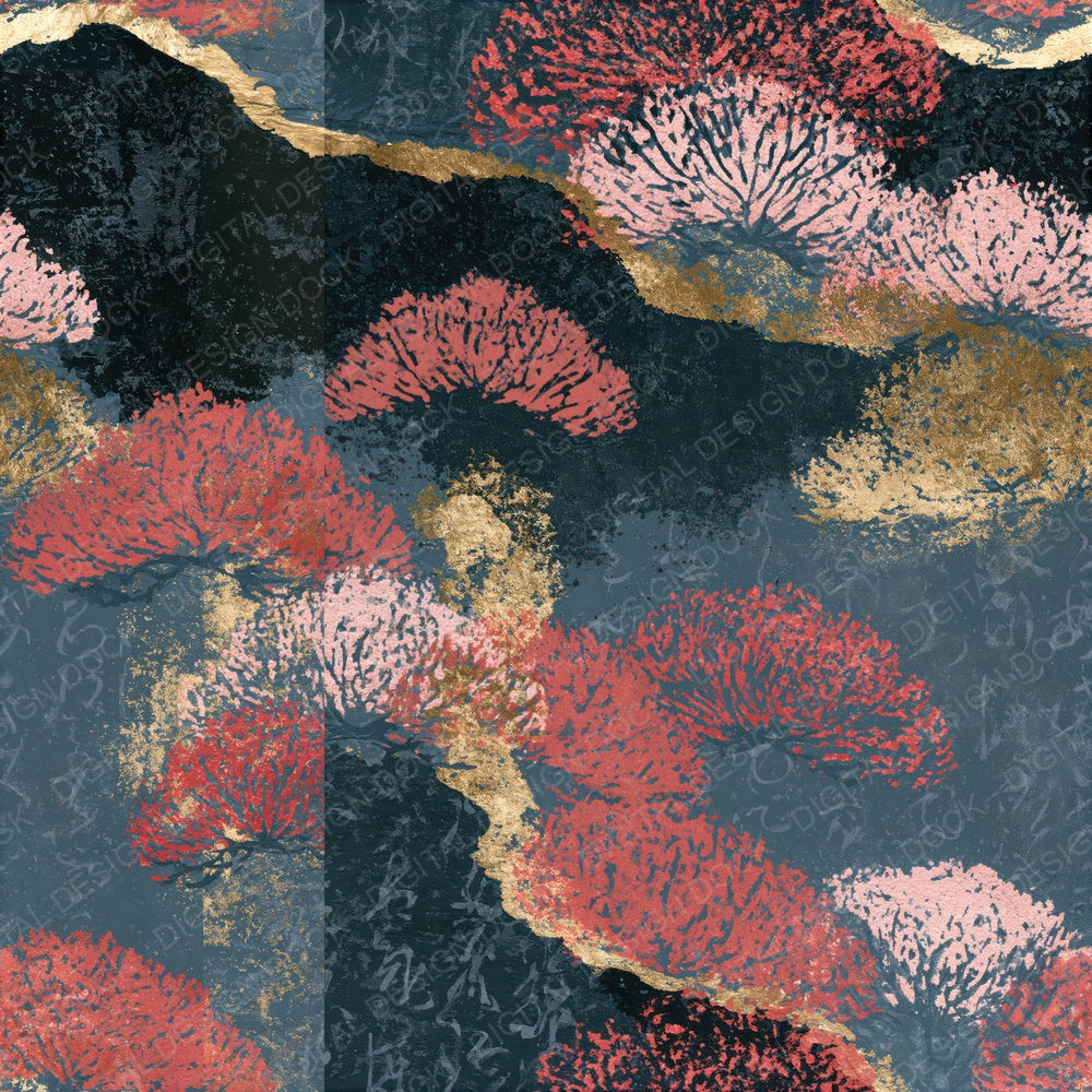 Woodblock Moss Jet Rose Seamless Digital Paper Pack (DDD014623)