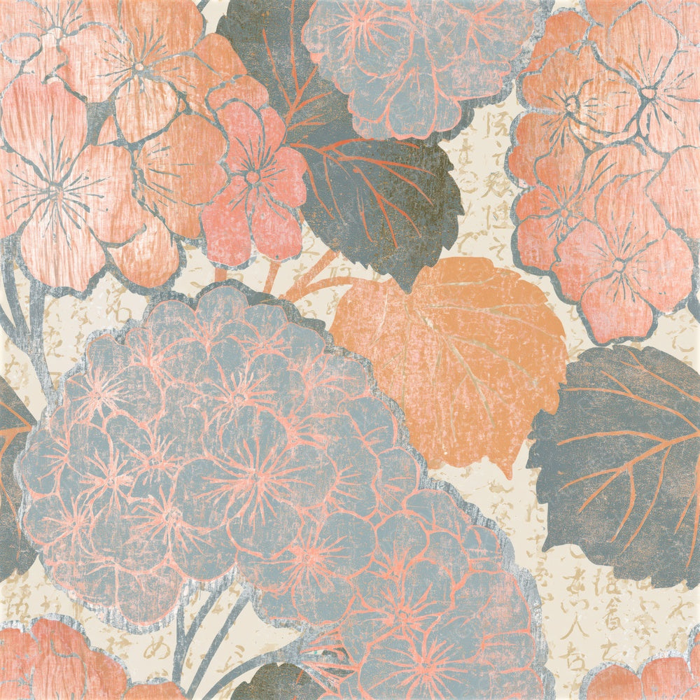 Woodcut Hydrangea Peach Cream Seamless Digital Paper Pack (DDD014624)