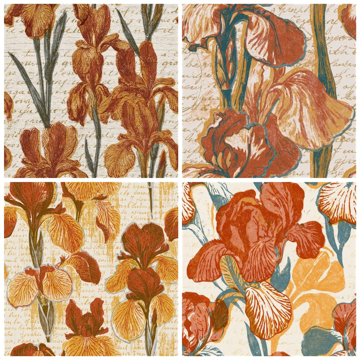 Indian Block Print Iris Rust Seamless Digital Paper Pack (DDD014627)